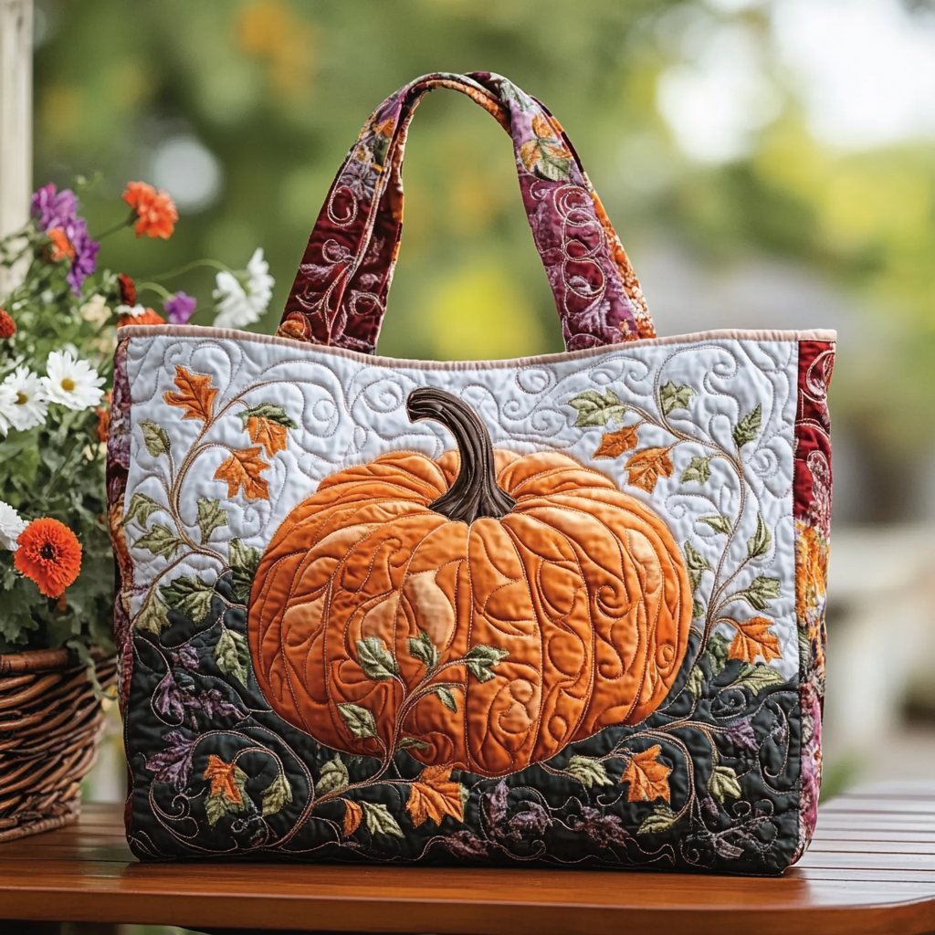 Pumpkin Delight Quilted Tote Bag Best Ladies Tote Bags Cute Fall Gifts For Girlfriend