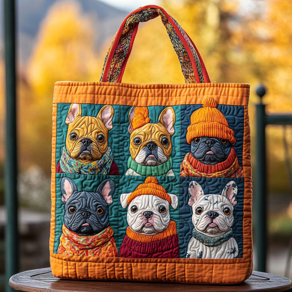 Pumpkin Paws Quilted Tote Bag Shoulder Bag Hobo Gifts With French Bulldogs On Them