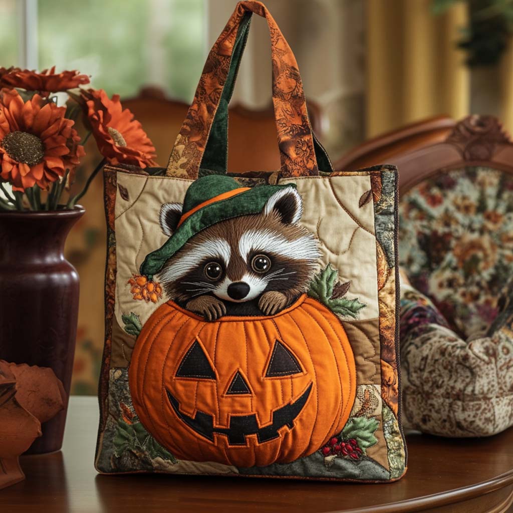 Pumpkin Peek Quilted Tote Bag Handbags Gifts For Halloween Lovers