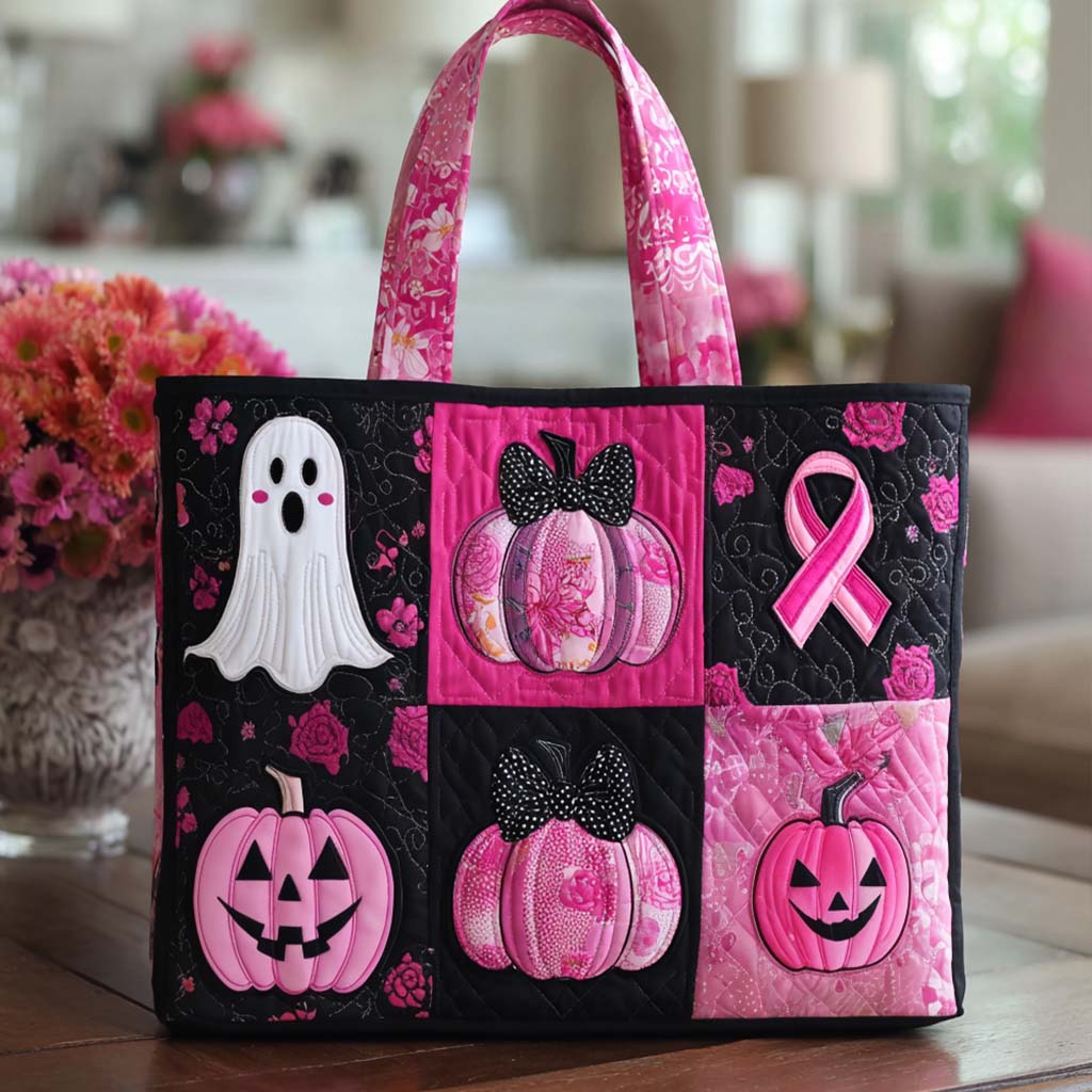 Pumpkin Ribbon Joy Quilted Tote Bag Best Shoulder Tote Bag Spooky Gifts For Her