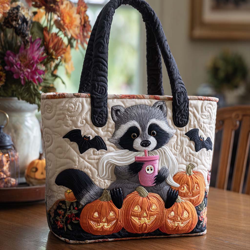 Pumpkin Sipper Quilted Tote Bag Best Everyday Tote Bag Spooky Gifts For Her