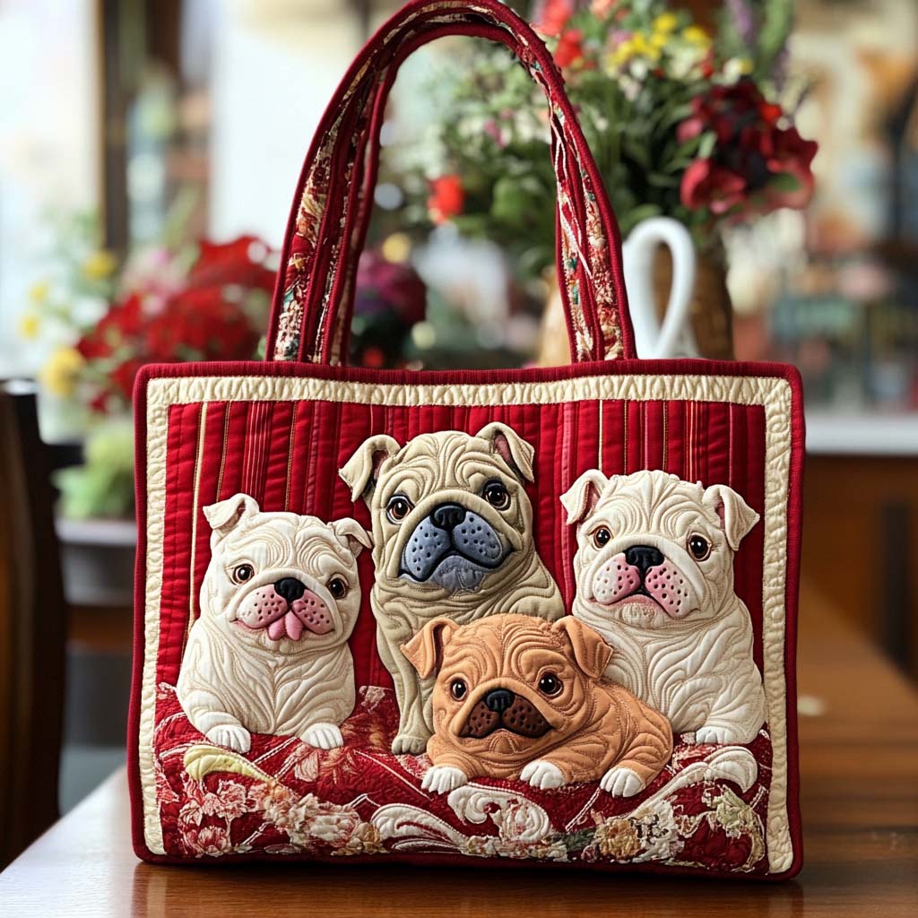 Puppy Cozy Time Quilted Tote Bag Best Work Totes For Women Gift Ideas For Bulldog Lovers