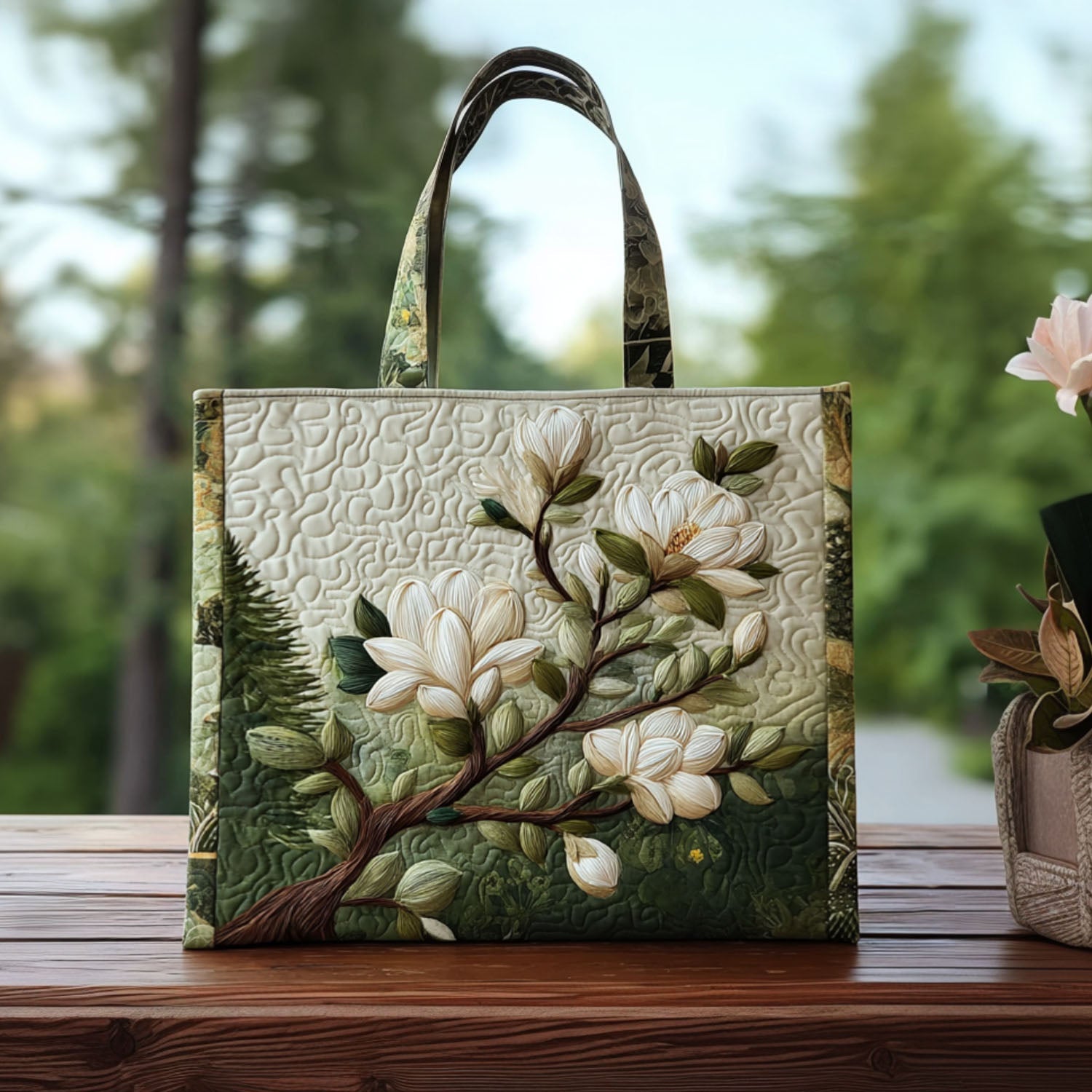 Pure Magnolia Quilted Tote Bag Best Shoulder Tote Bag Unique Gifts For Mother