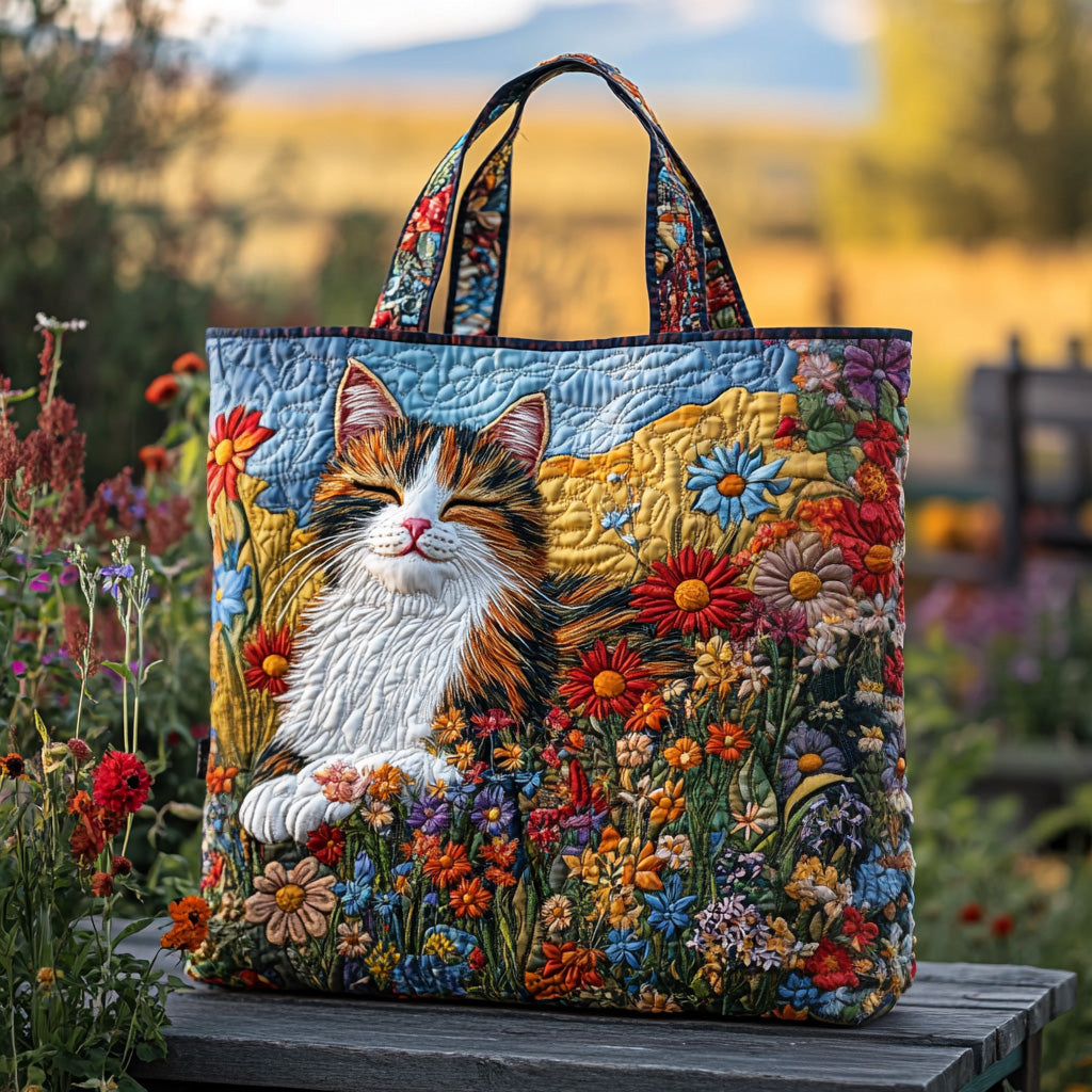 Purr Meadow Quilted Tote Bag Perfect Tote Bag Luxury Gifts For Cat Lovers