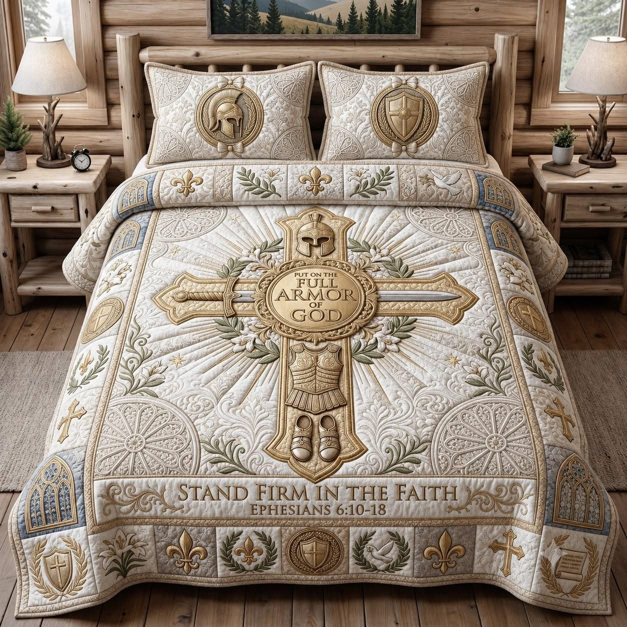 Put On The Full Armor Of God Quilted Bedding Set Christian Faith Home Decor Religious Dad Gift