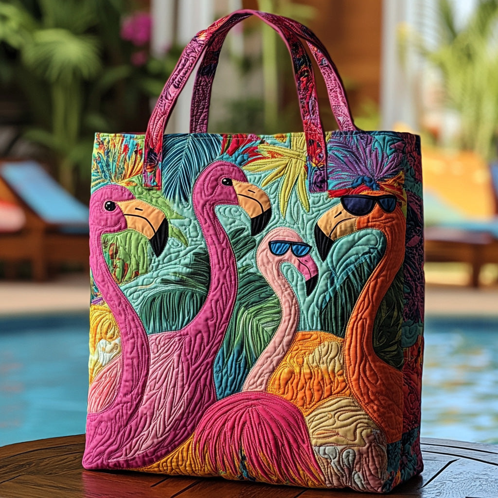 Quirky Wings Quilted Tote Bag Vintage Shoulder Bag Pink Flamingo Gift Ideas