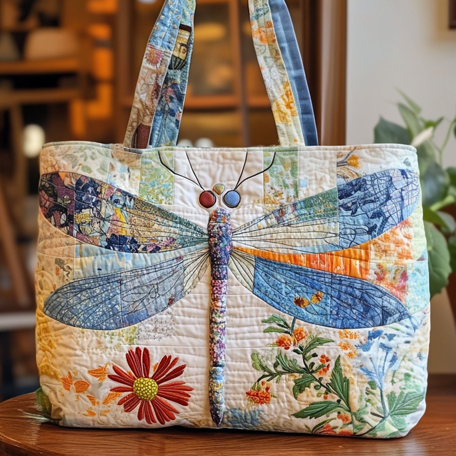 Radiant Glider Quilted Tote Bag Ladies Shoulder Bags Dragonfly Gifts For Lady
