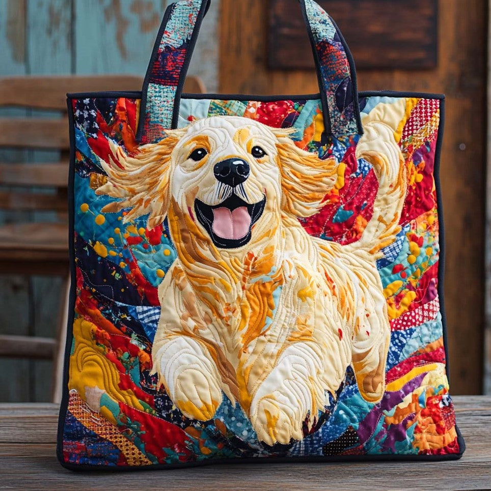 Radiant Golden Energy Quilted Tote Bag Best Luxury Tote Unique Golden Retriever Gifts