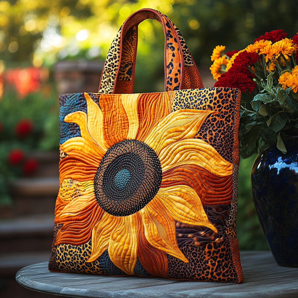 Radiant Petal Power Quilted Tote Bag Cute Shoulder Bags Sunflower Gift Items