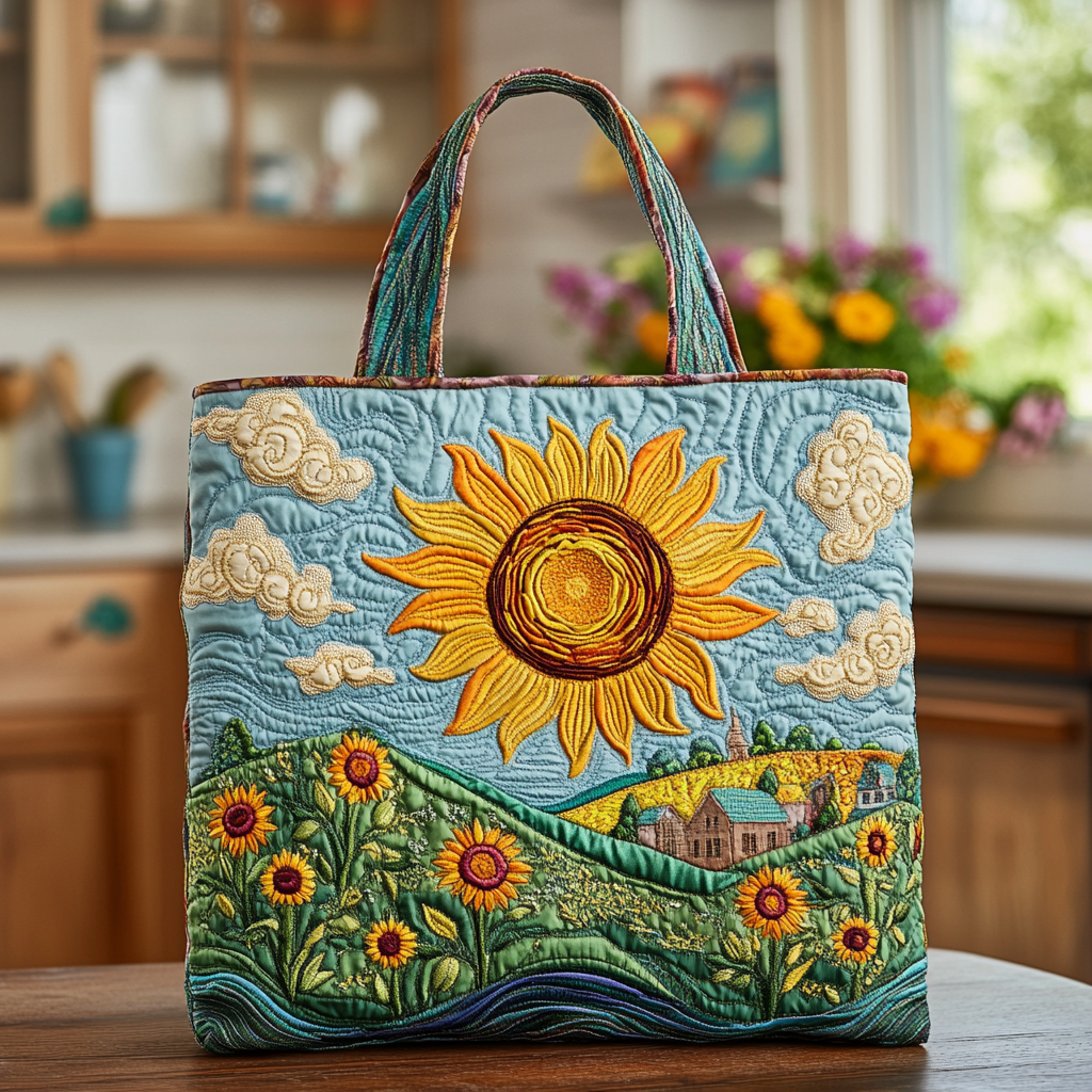 Radiant Sunflower Quilted Tote Bag Ladies Shoulder Bags Sunflower Items For Gifts