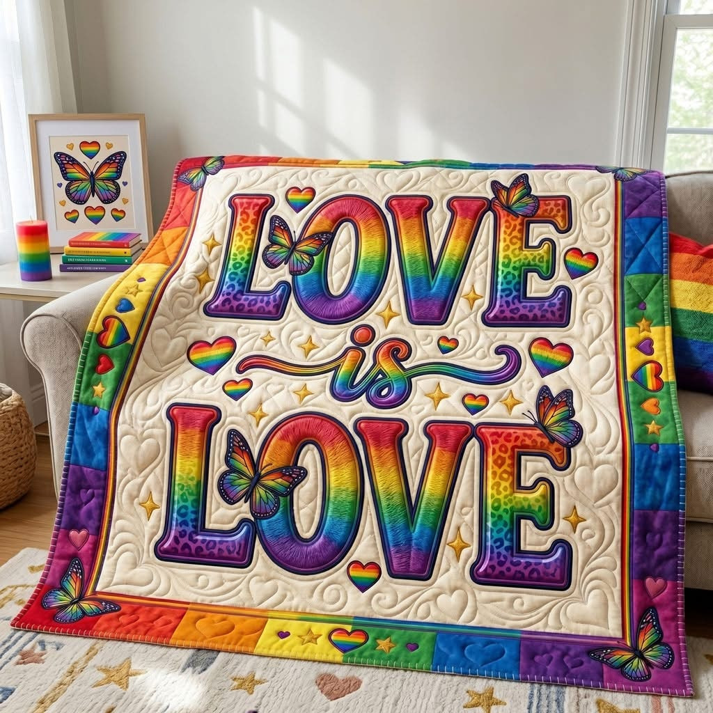 Rainbow Love Celebration Love Is Love Quilted Blanket LGBT Pride Butterfly Home Decor Gift Ideas
