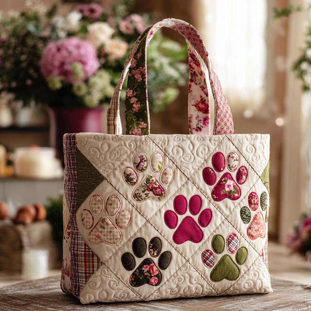 Rainbow Paw Parade Quilted Tote Bag Great Tote Bags Cat Gifts For Ladies