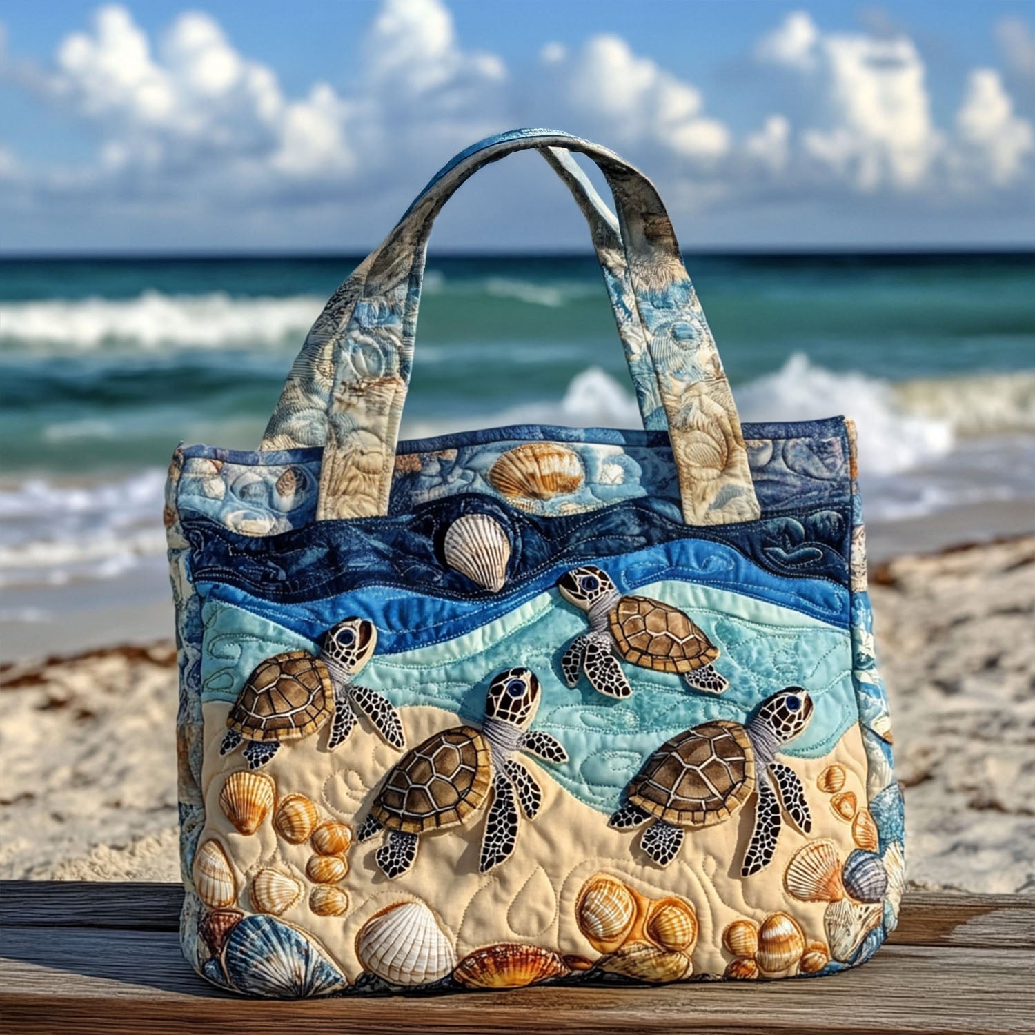 Reptile Retreat Quilted Tote Bag Handbag For Women Sea Turtle Themed Gifts