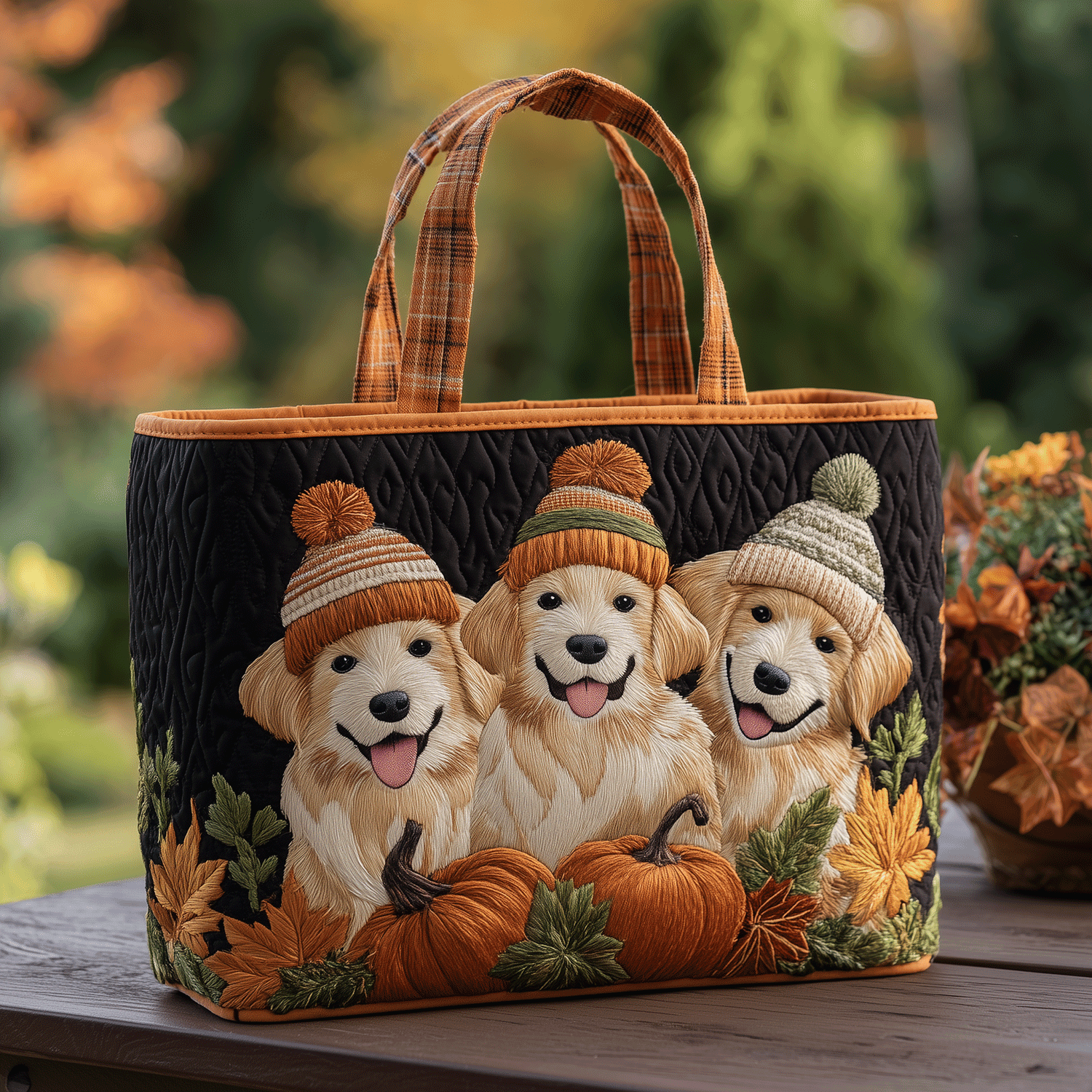 Retriever Pumpkin Patch Quilted Tote Bag Popular Designer Tote Bags Best Golden Retriever Gifts
