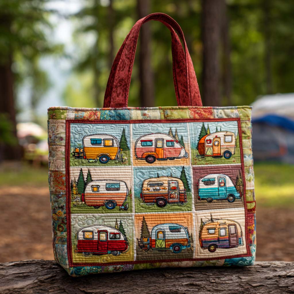 Retro Campers Quilted Tote Bag Perfect Tote Bag Unique Camping Themed Gifts