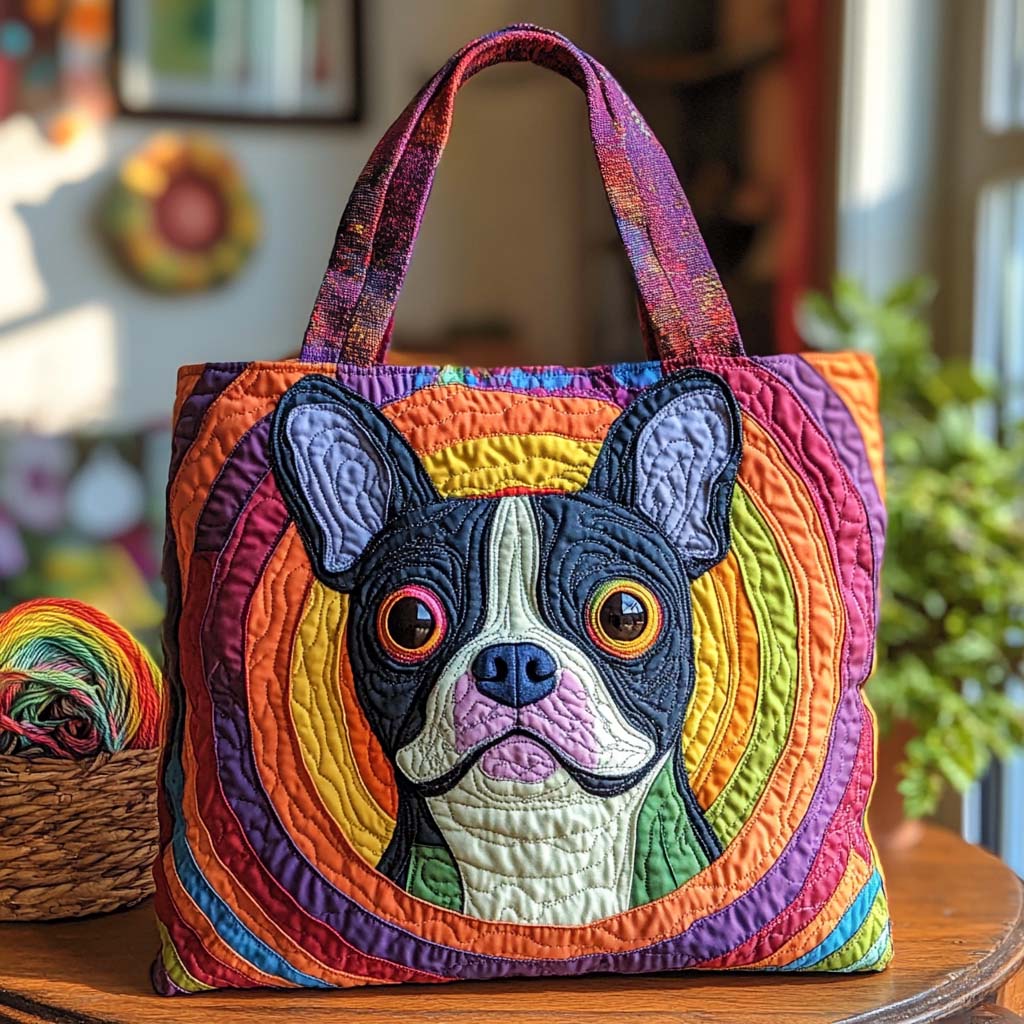 Retro Pup Quilted Tote Bag Best Quality Tote Bags Good Presents For Dog Lovers