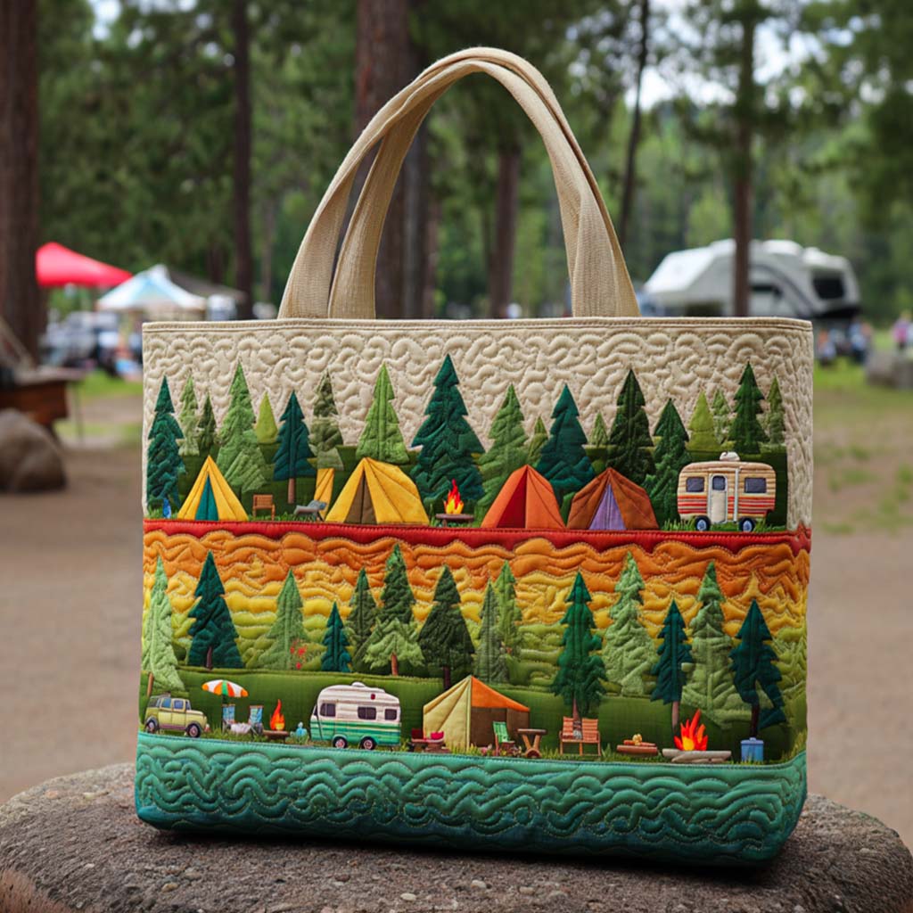 Retro RV Charm Quilted Tote Bag Top Tote Bags Unique Ralated Camping Gifts