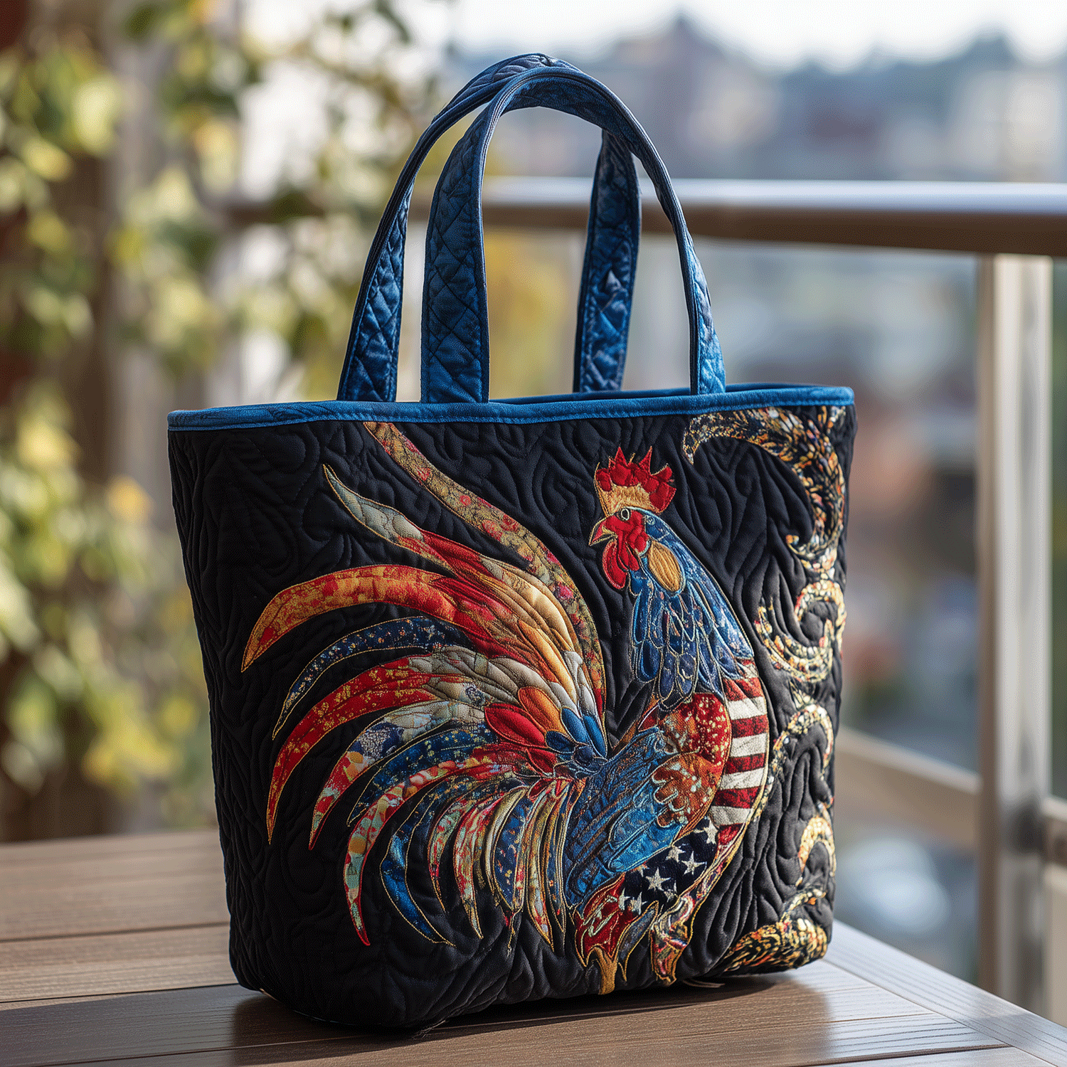 Rooster Glory Quilted Tote Bag Women's Shoulder Handbags Gifts For People With Chickens