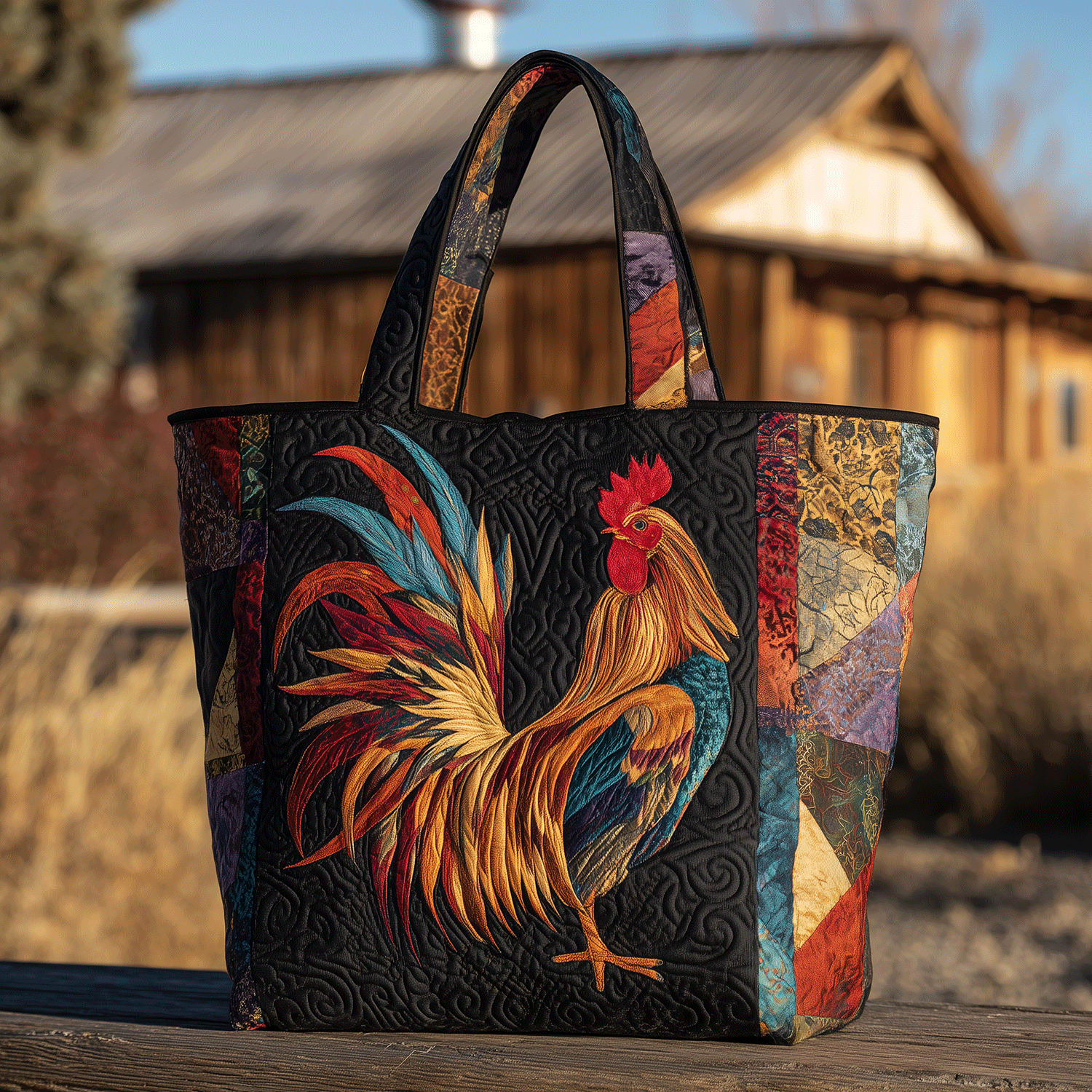 Rooster Patchwork Quilted Tote Bag Famous Tote Bags Gifts For Chicken Lovers