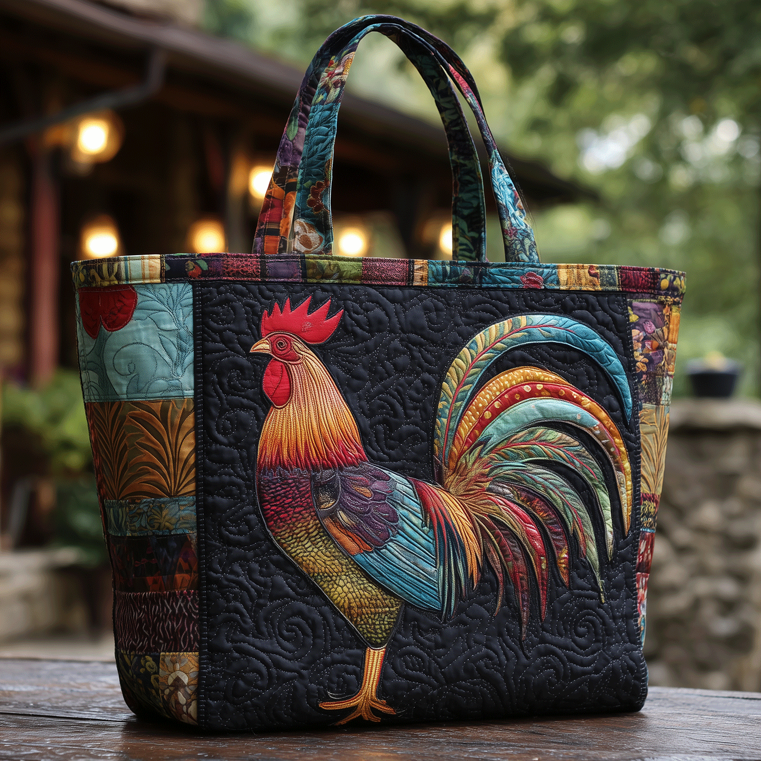 Rooster Rally Quilted Tote Bag Patchwork Tote Bag Chicken Gifts For Him Her