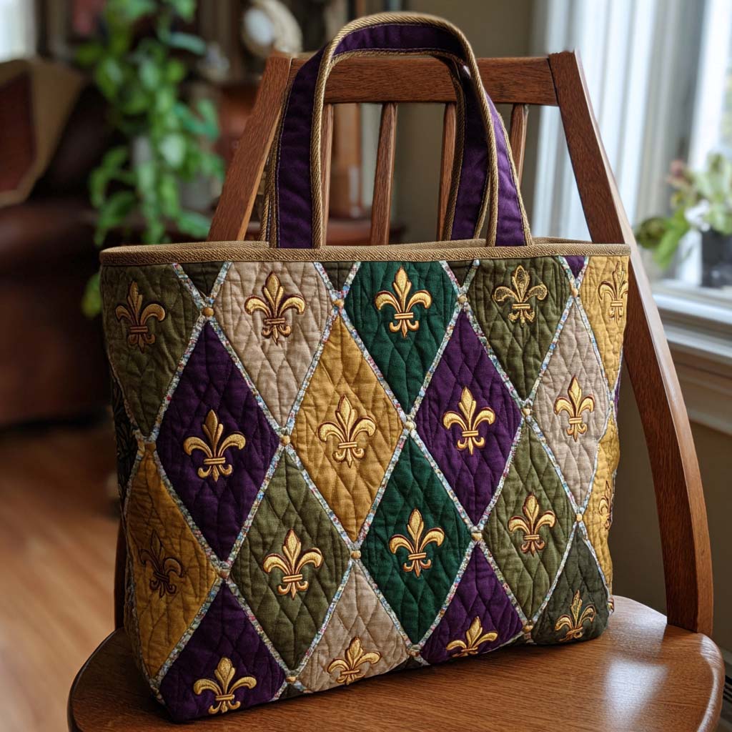 Royal Revelry Quilted Tote Bag Most Popular Tote Bags Mardi Gras Presents
