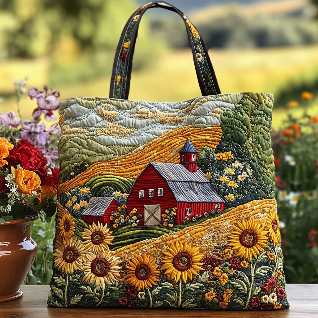 Rustic Bloom Quilted Tote Bag Shoulder Bag Cute Gifts For Sunflower Lovers