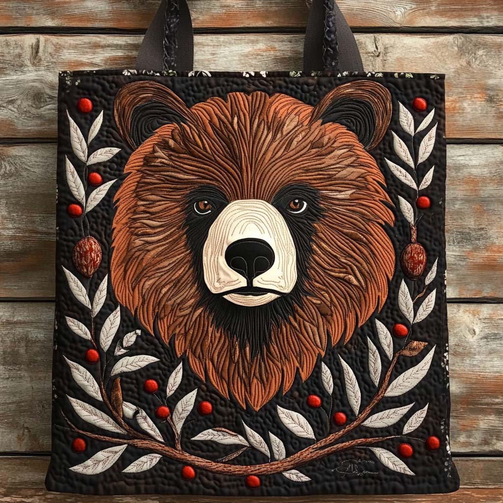 Rustic Grizzly Charm Quilted Tote Bag Great Tote Bags Presents For Bear Lovers