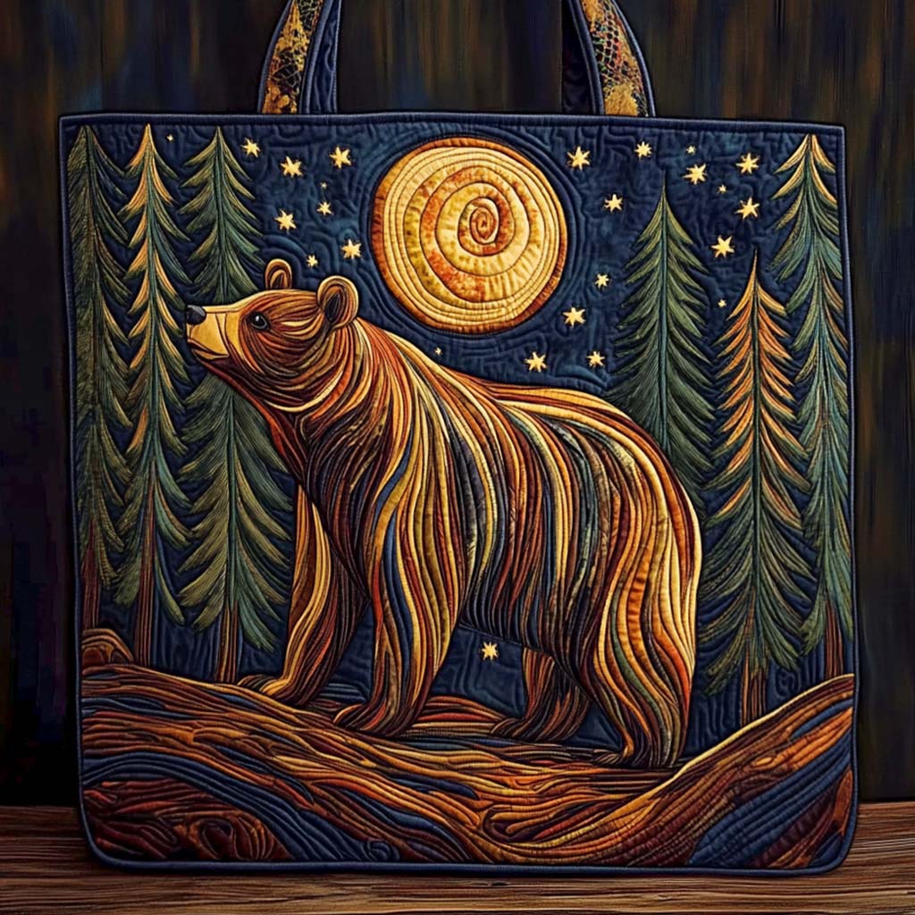 Rustic Grizzly Quilted Tote Bag Shoulder Bag Gifts For Bear Lovers