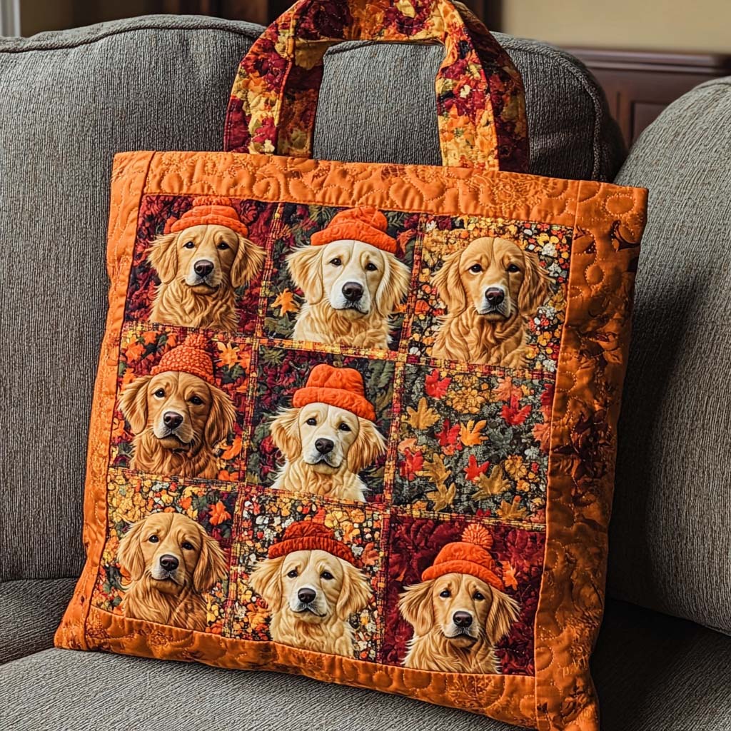 Rustic Pup Grid Quilted Tote Bag Great Tote Bags Golden Retriever Themed Gifts
