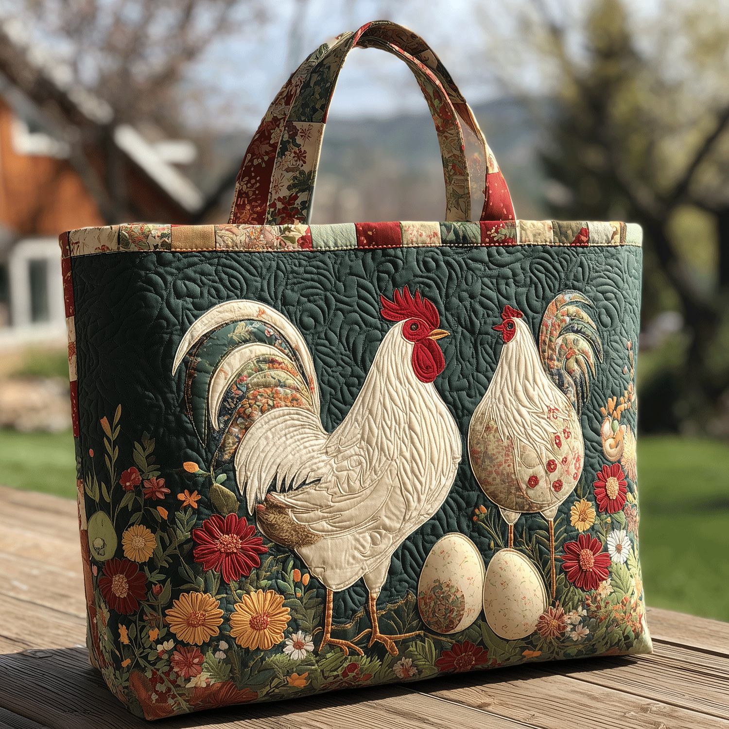 Rustic Rooster Love Quilted Tote Bag Womens Tote Bag Best Gifts For Chicken Owners