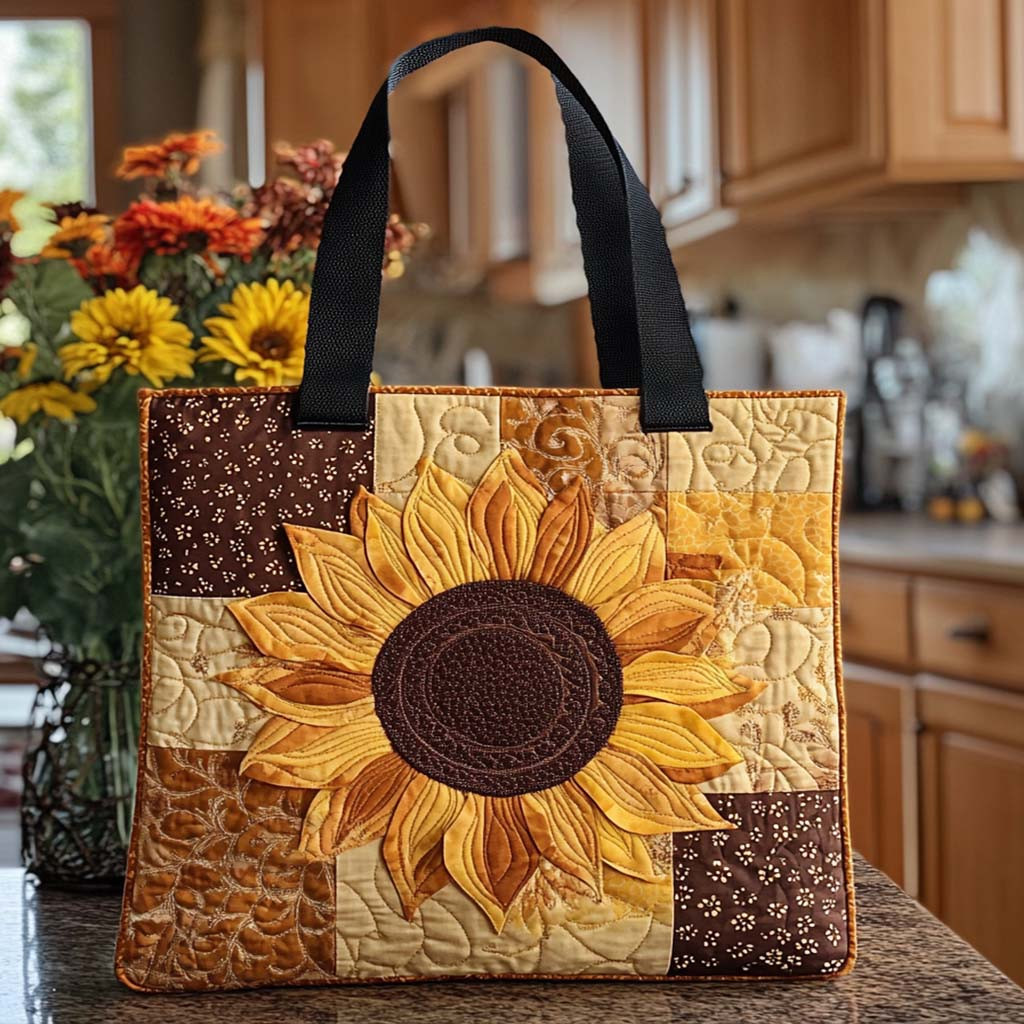Rustic Sunflower Charm Quilted Tote Bag Most Popular Tote Bags Gifts For Sunflower Lovers