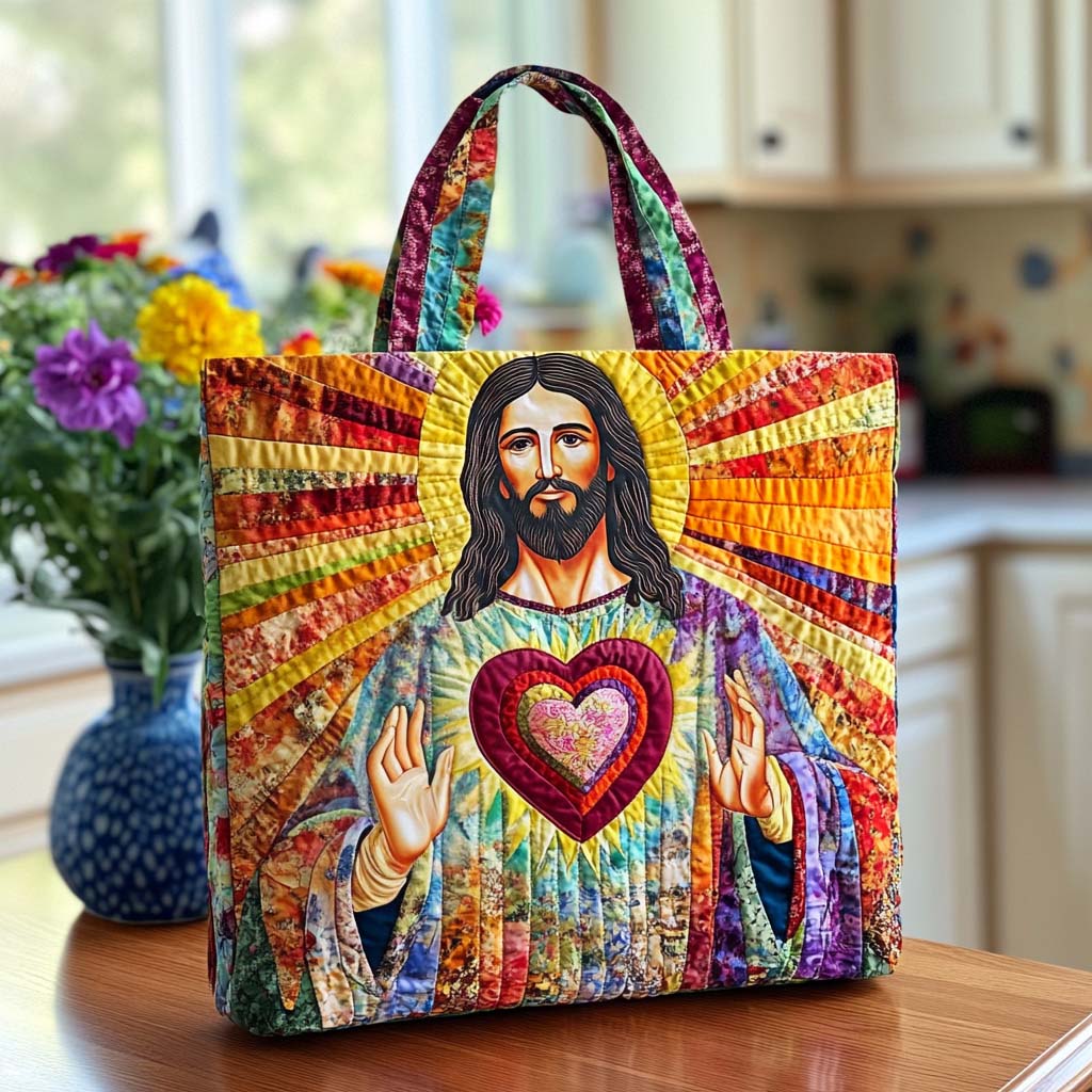 Sacred Heart Joy Quilted Tote Bag Best Tote Handbags Christian Presents For Her