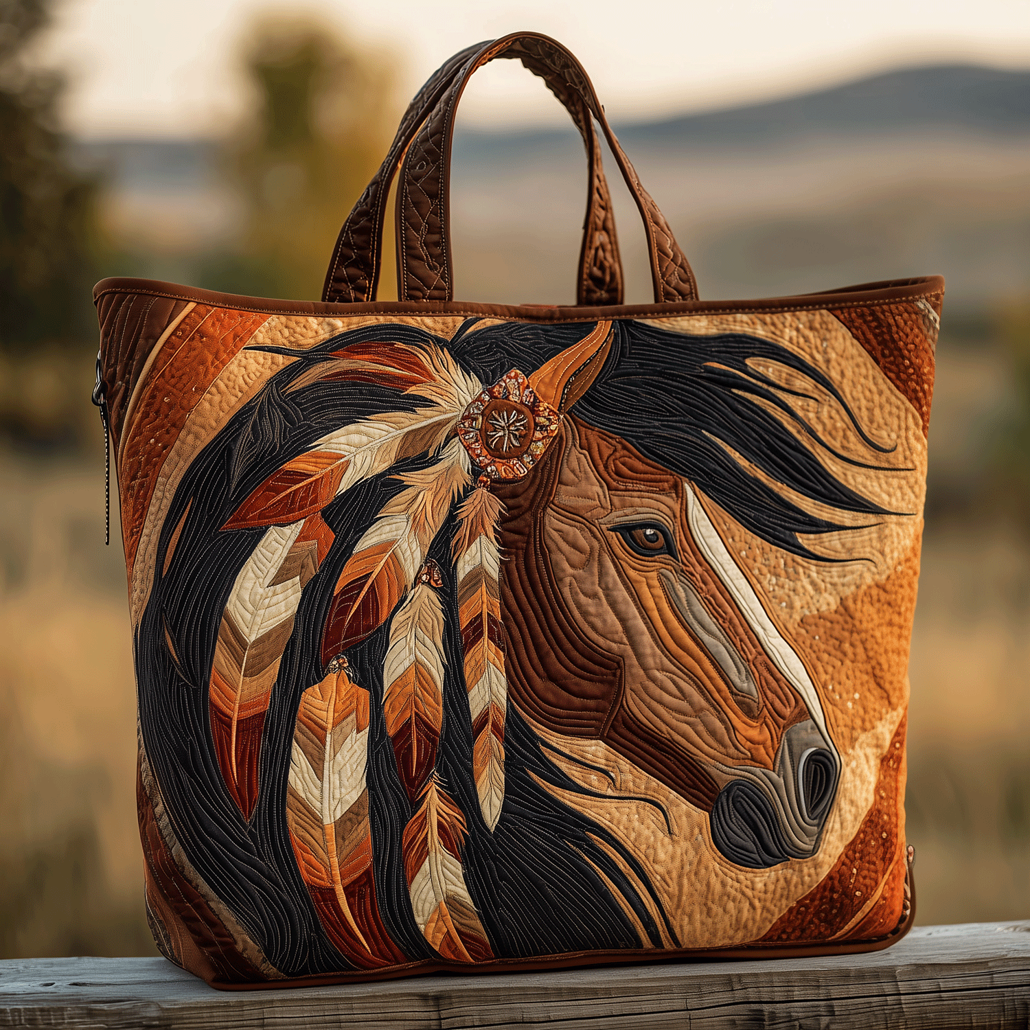 Sacred Horse Spirit Quilted Tote Bag Tote Bag Shoulder Gifts For Young Horse Riders