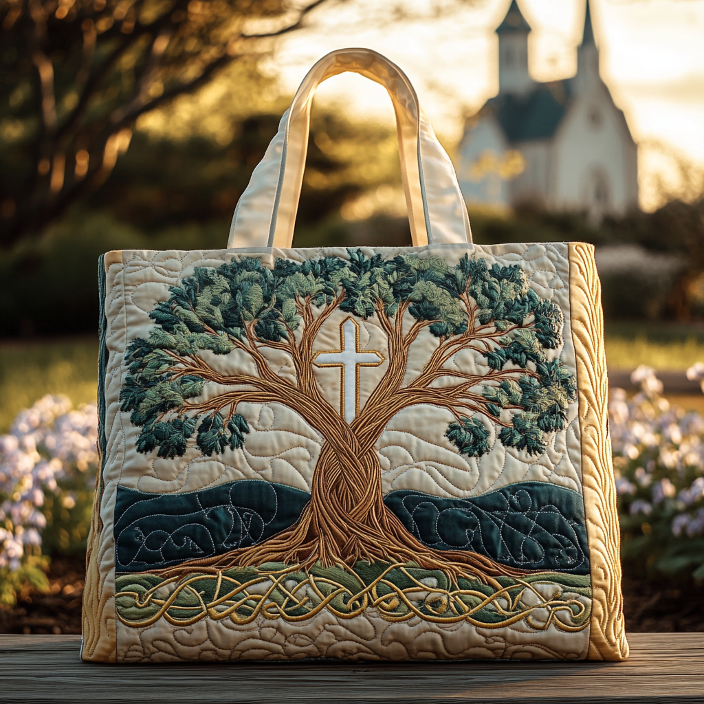 Sacred Lines Quilted Tote Bag Top Design Tote Bag Best Christian Gifts