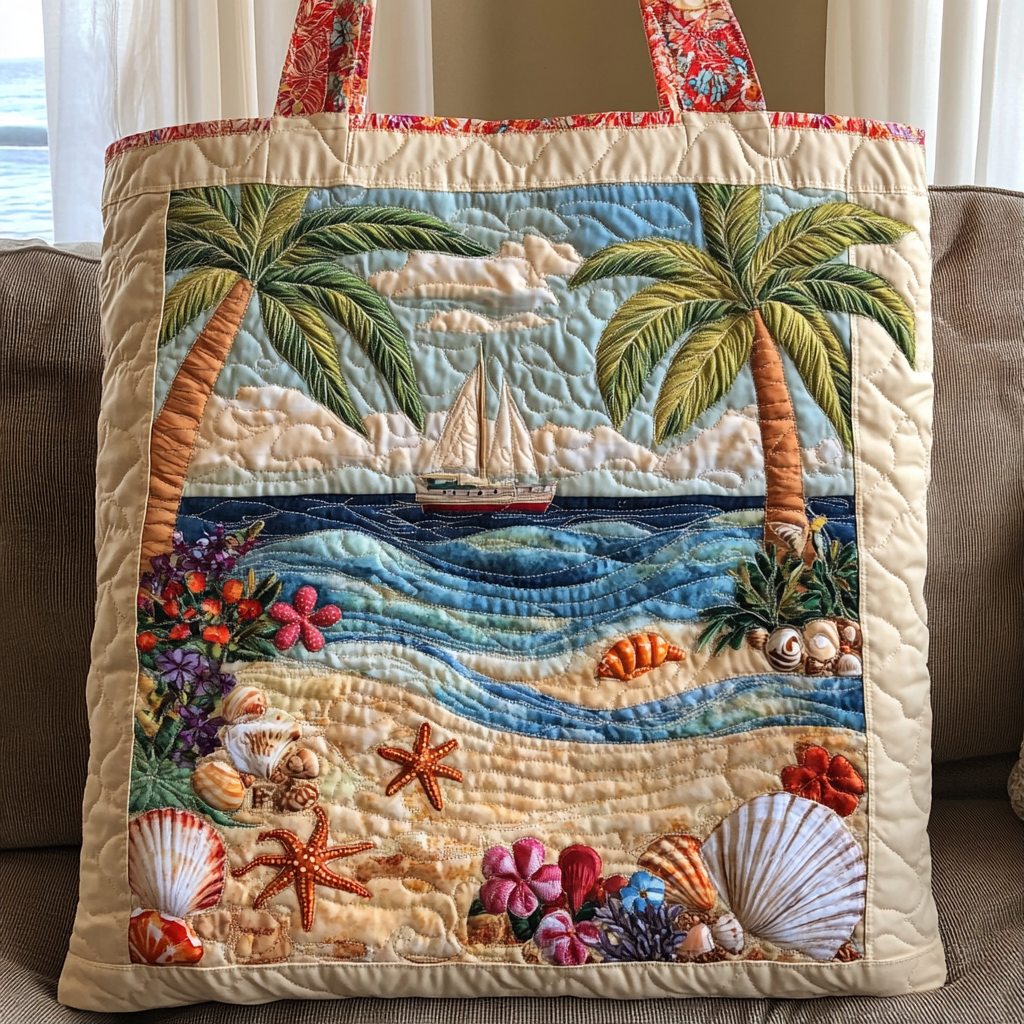 Sailboat Shores Quilted Tote Bag Handbags Presents For Ocean Lovers