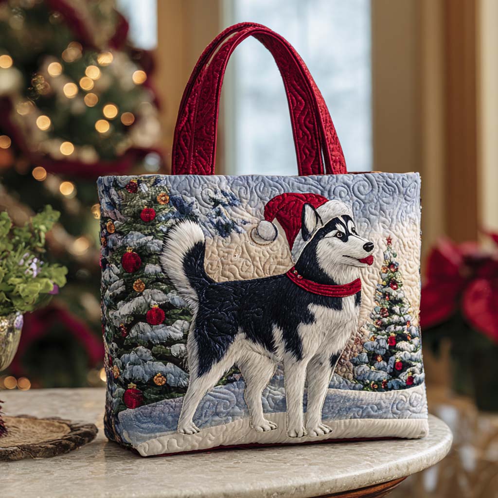 Santa Husky Quilted Tote Bag Womens Shoulder Bags Gifts For Husky Lovers