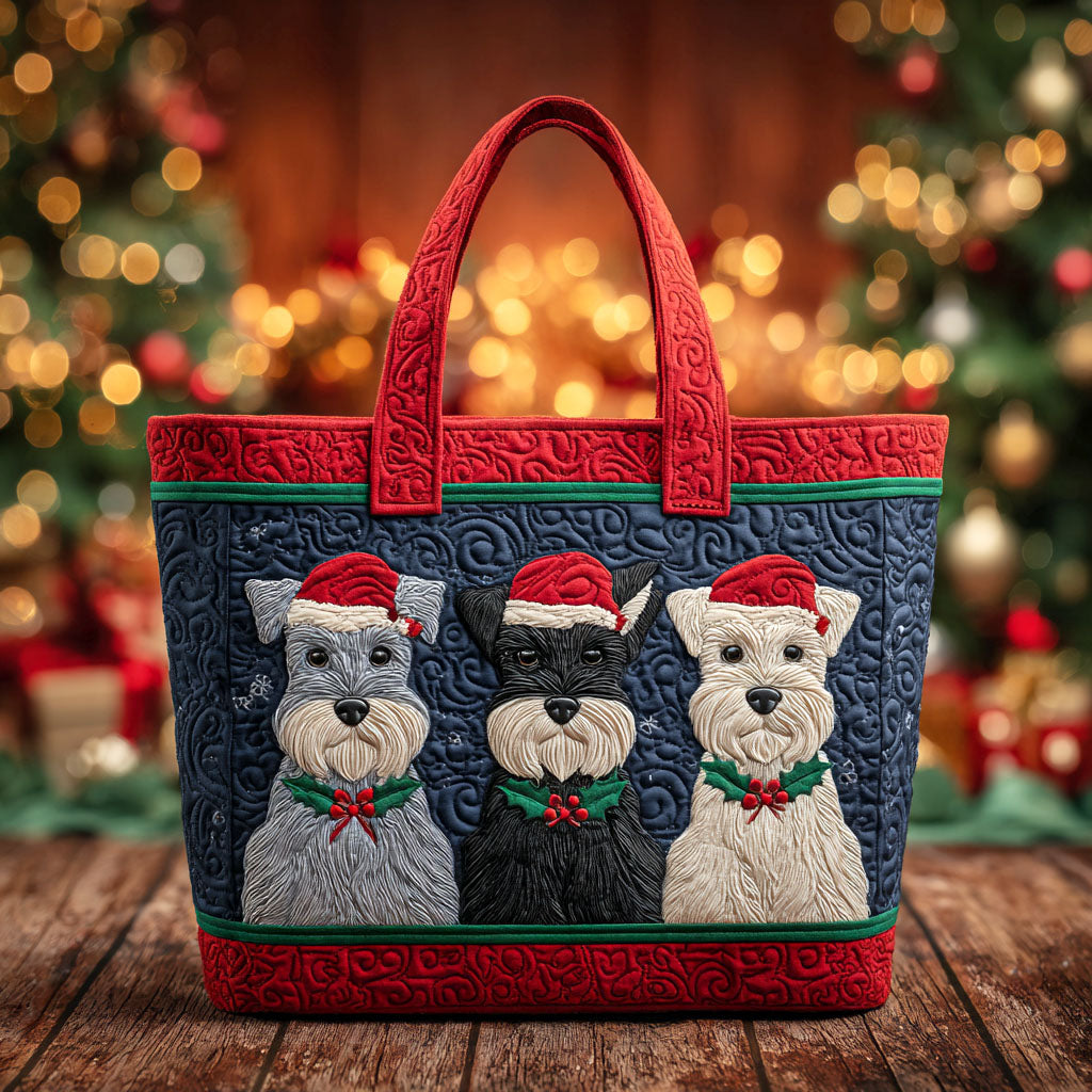 Santa Schnauzer Friends Quilted Tote Bag Tote Bags For Women Best Dog Lovers Gifts For Him Her
