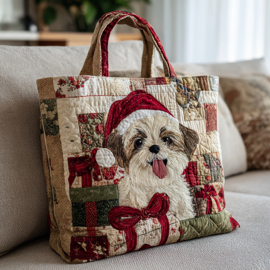 Santa Shih Tzu Quilted Tote Bag Work Totes For Women Shih Tzu Gifts For Dog Lovers