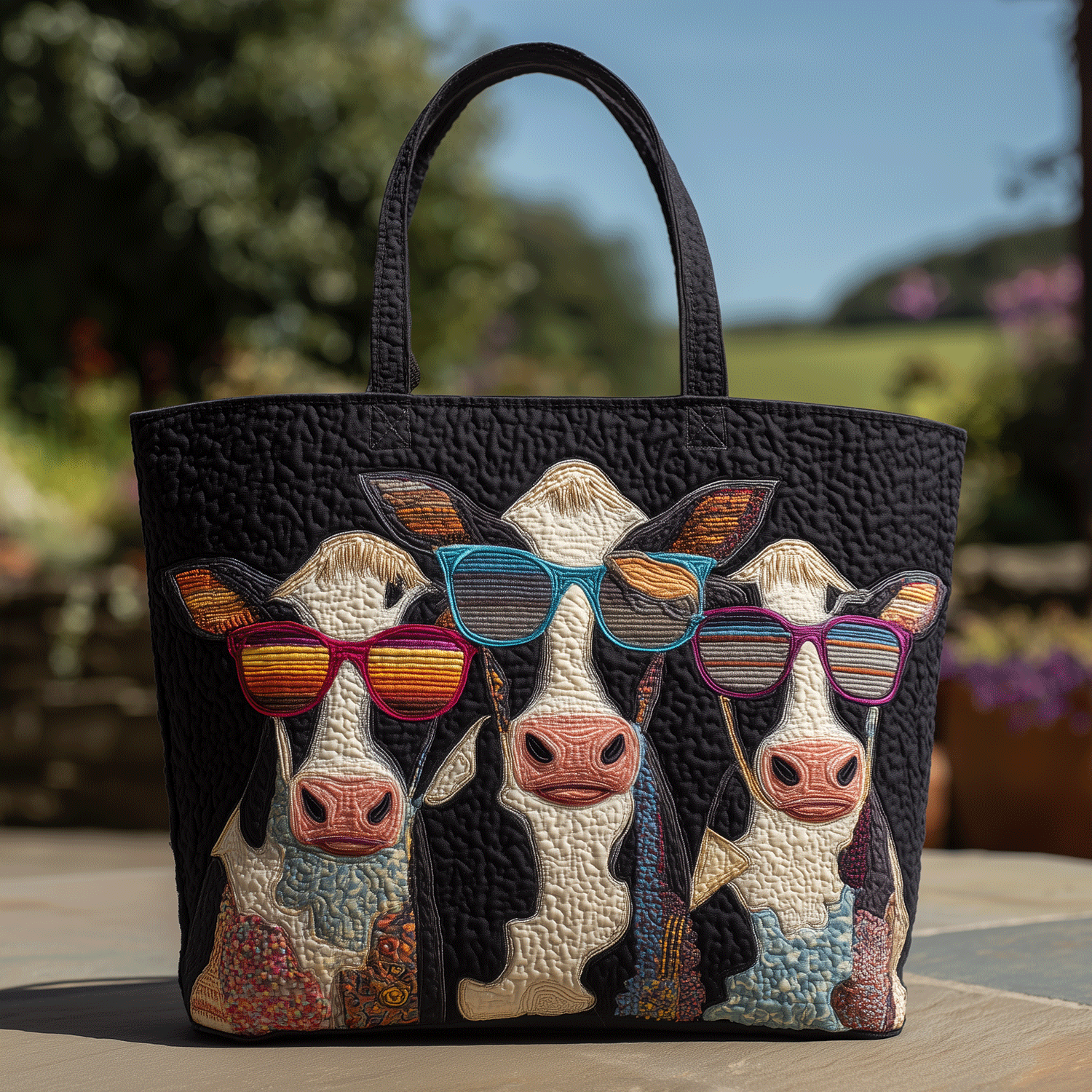Sassy Cow Quilted Tote Bag Quilted Shoulder Bag Unique Gifts For Cow Lovers