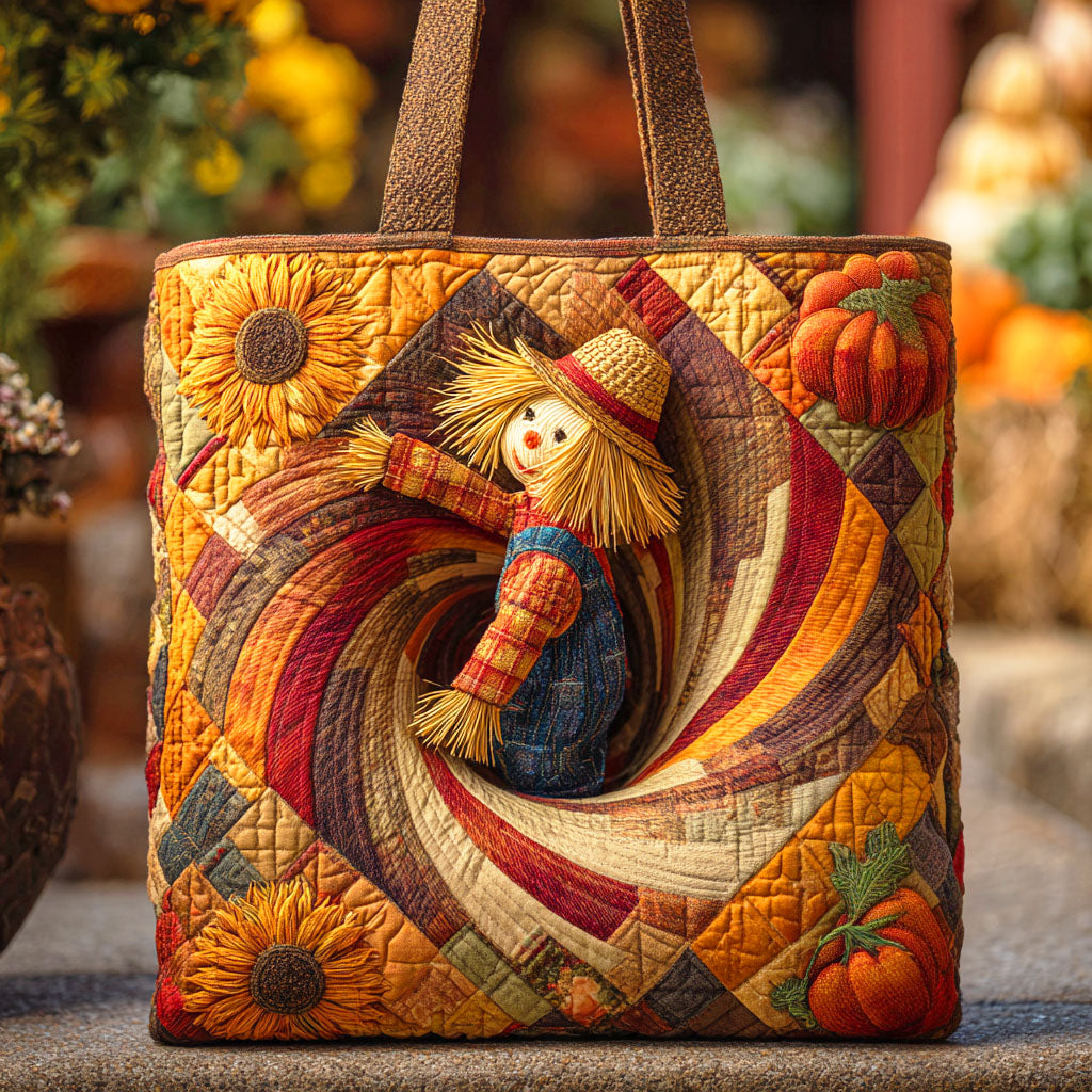 Scarecrow Field Quilted Tote Bag Best Shoulder Bags Autumn Gift Ideas