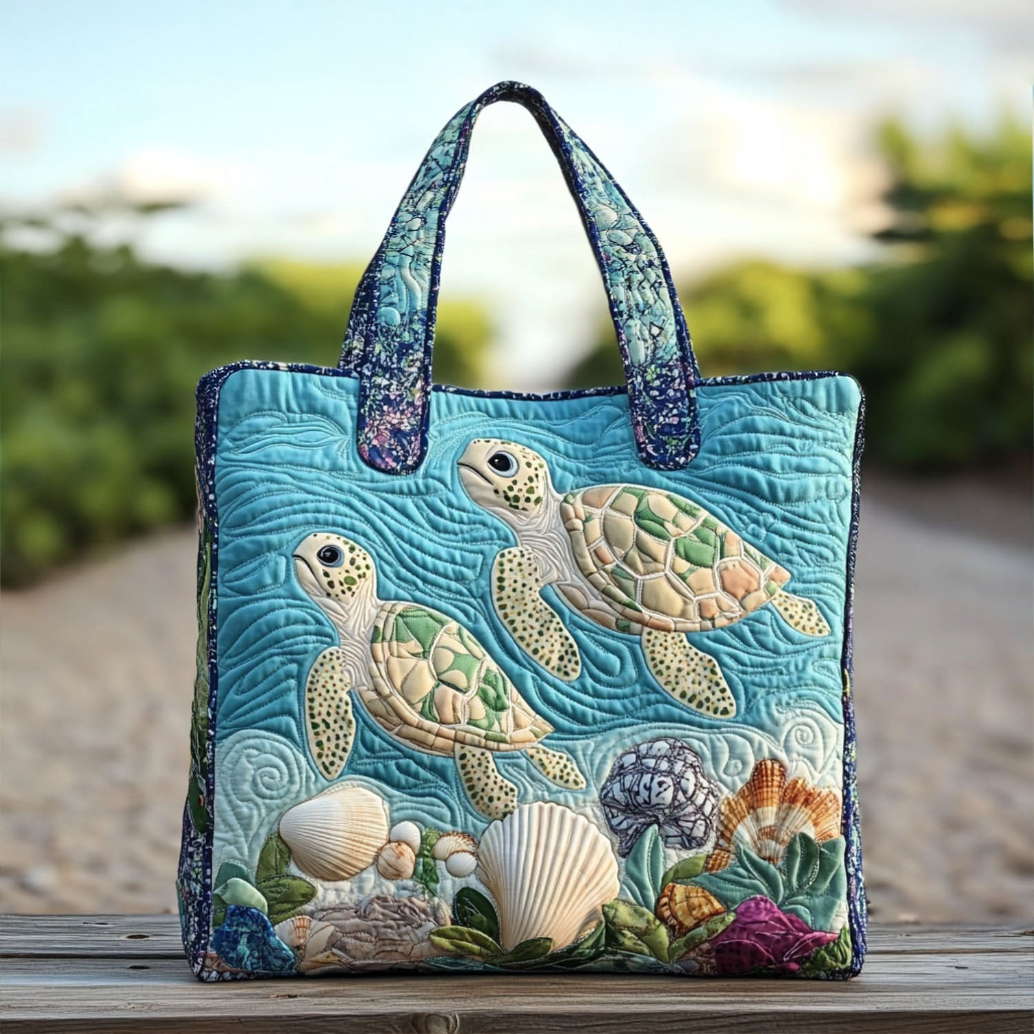 Sea Breeze Shell Quilted Tote Bag Good Shoulder Bags Sea Turtle Gifts For Him