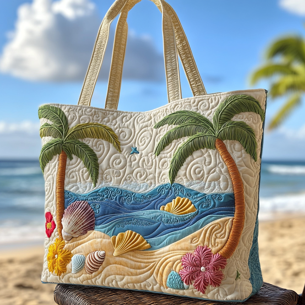 Seashell Bliss Quilted Tote Bag Best Women's Shoulder Bags Presents For Beach Lovers