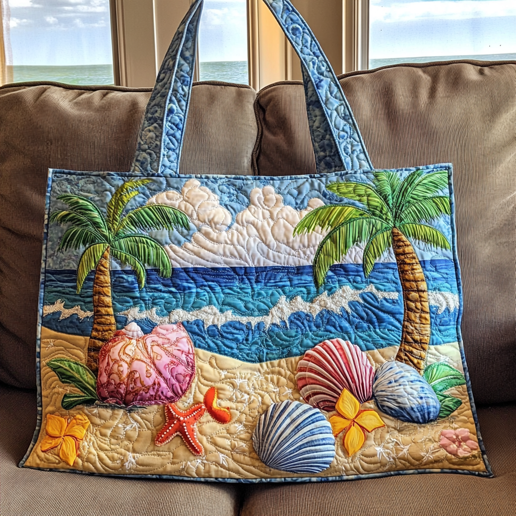 Seashell Breeze Quilted Tote Bag Ladies Shoulder Bags Ocean Themed Gift Ideas