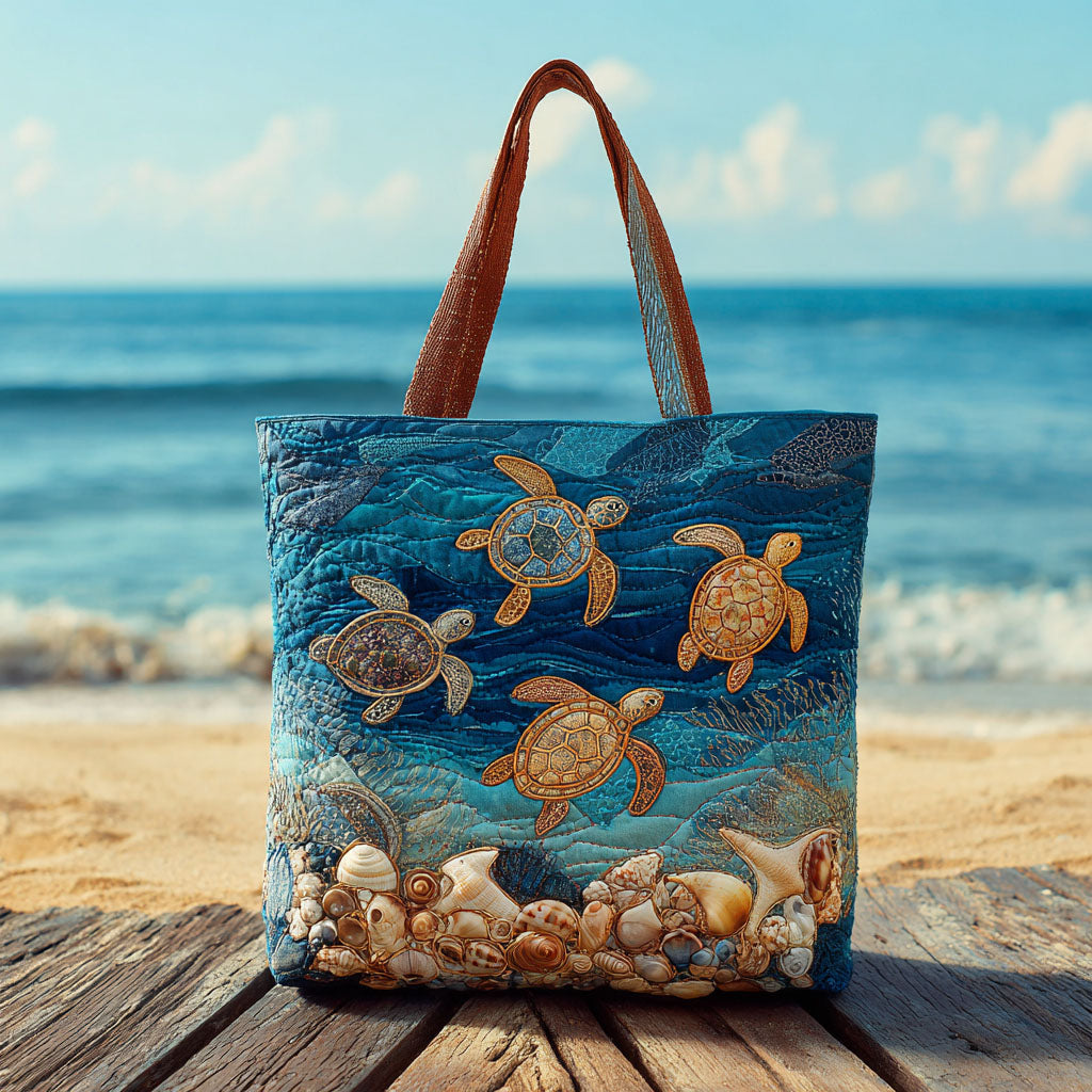 Serene Swimmer Quilted Tote Bag Good Shoulder Bags Gift Ideas For Sea Turtle Lovers