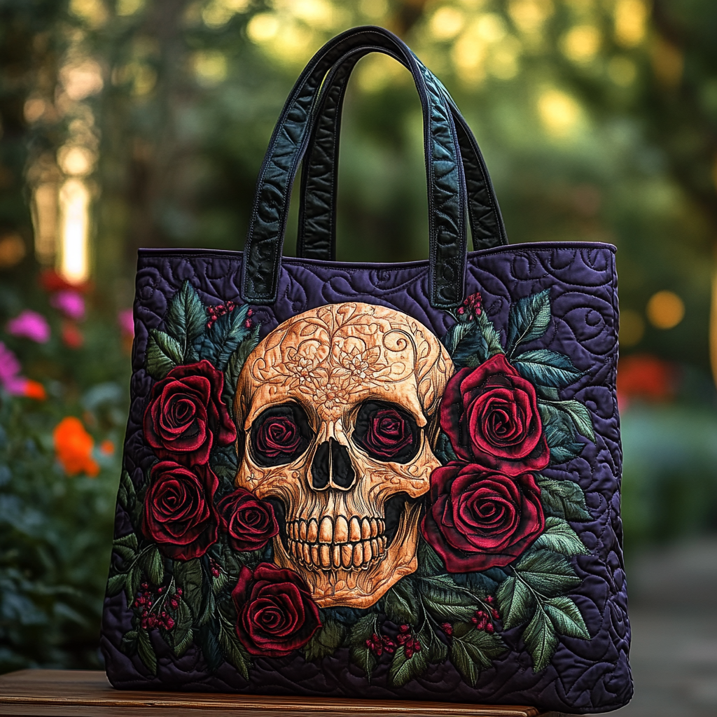 Shadow Bloom Quilted Tote Bag Best Shoulder Handbags Skull Gifts For Women