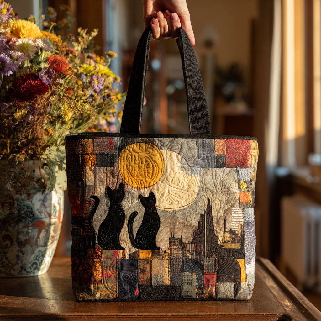 Shadow Paws Quilted Tote Bag Best Quality Tote Bags Black Cat Gift Shop
