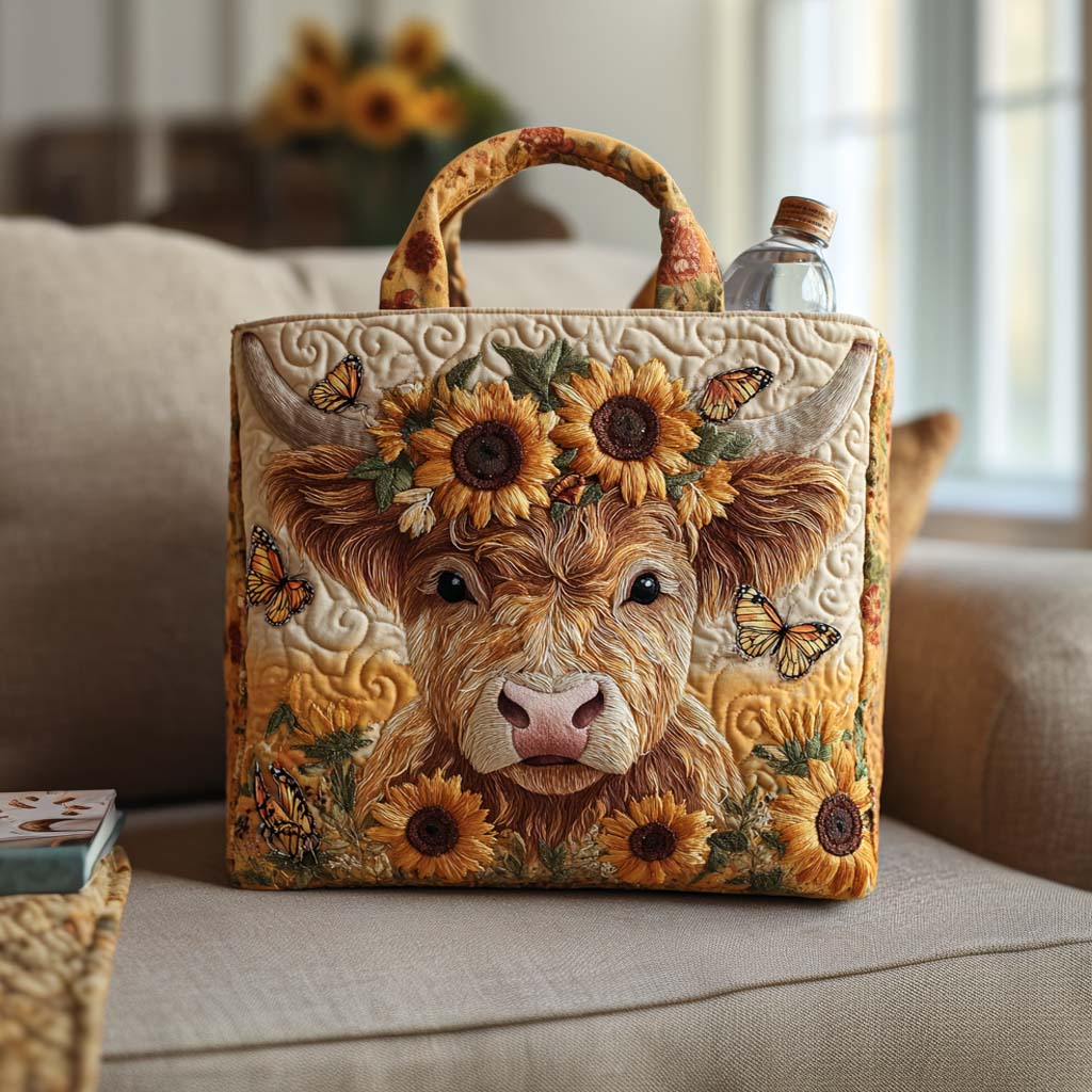 Shaggy Friend Quilted Tote Bag Nice Tote Bags Best Highland Cattle Gifts Items