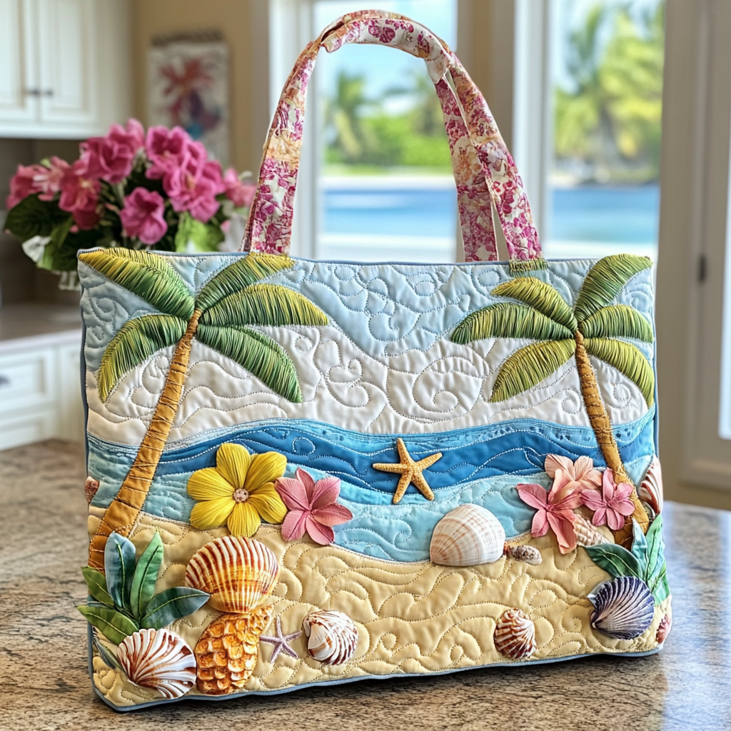 Shell Breeze Quilted Tote Bag High Quality Totes Ocean Themed Gift