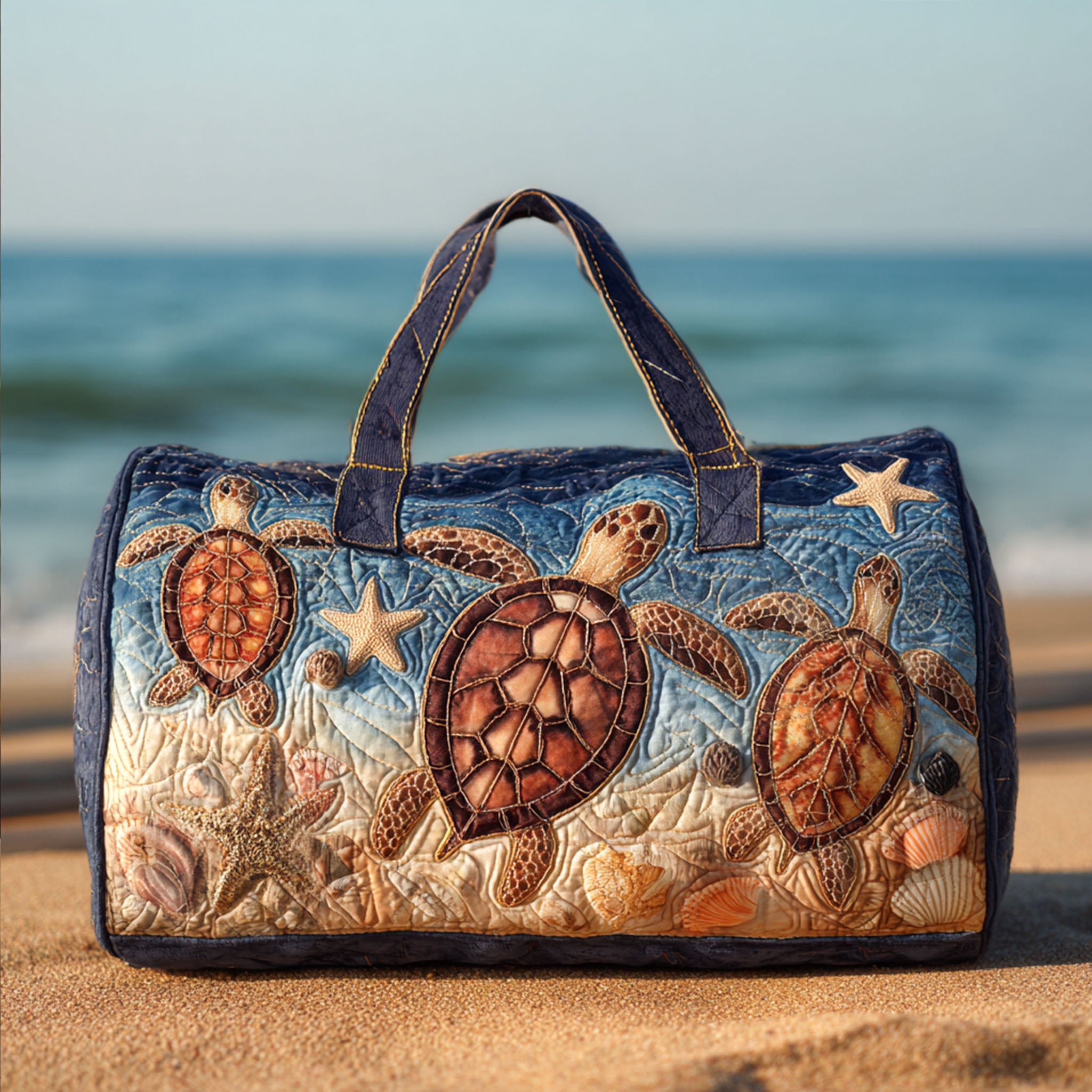 Shell Horizon Quilted Duffle Bag Duffle Bag Travel Unique Sea Turtle Gifts
