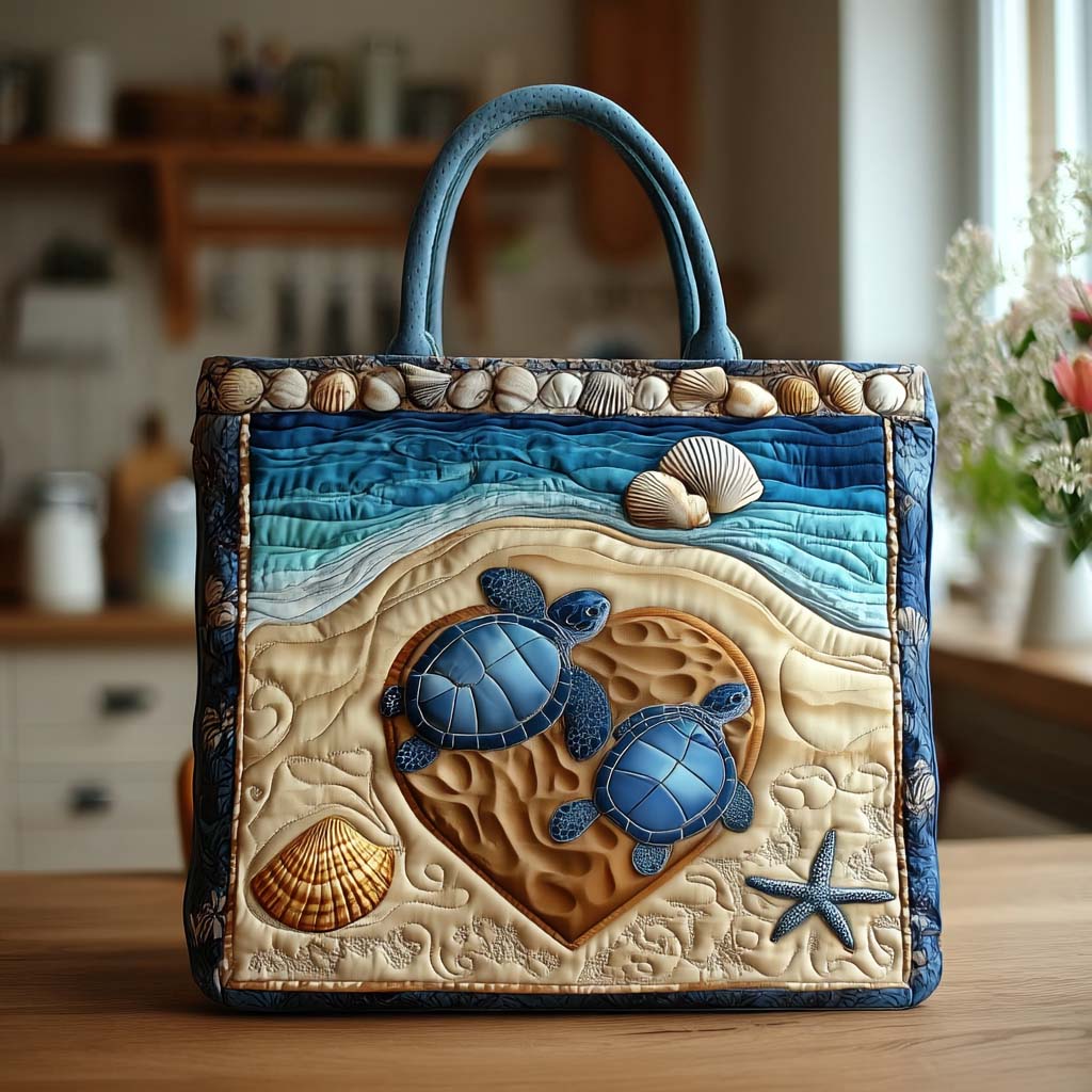 Shell Turtle Hug Quilted Tote Bag Best Work Totes For Women Sea Turtle Merchandise